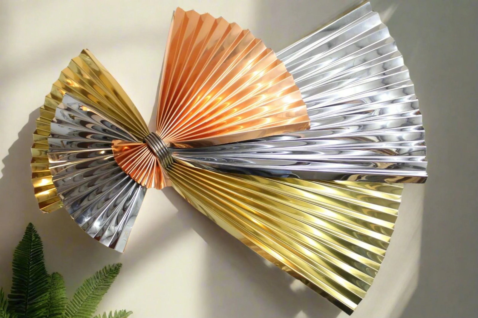 1980s Curtis Jere Brass Copper & Chrome Pinwheel Wall Sculpture Of - 9