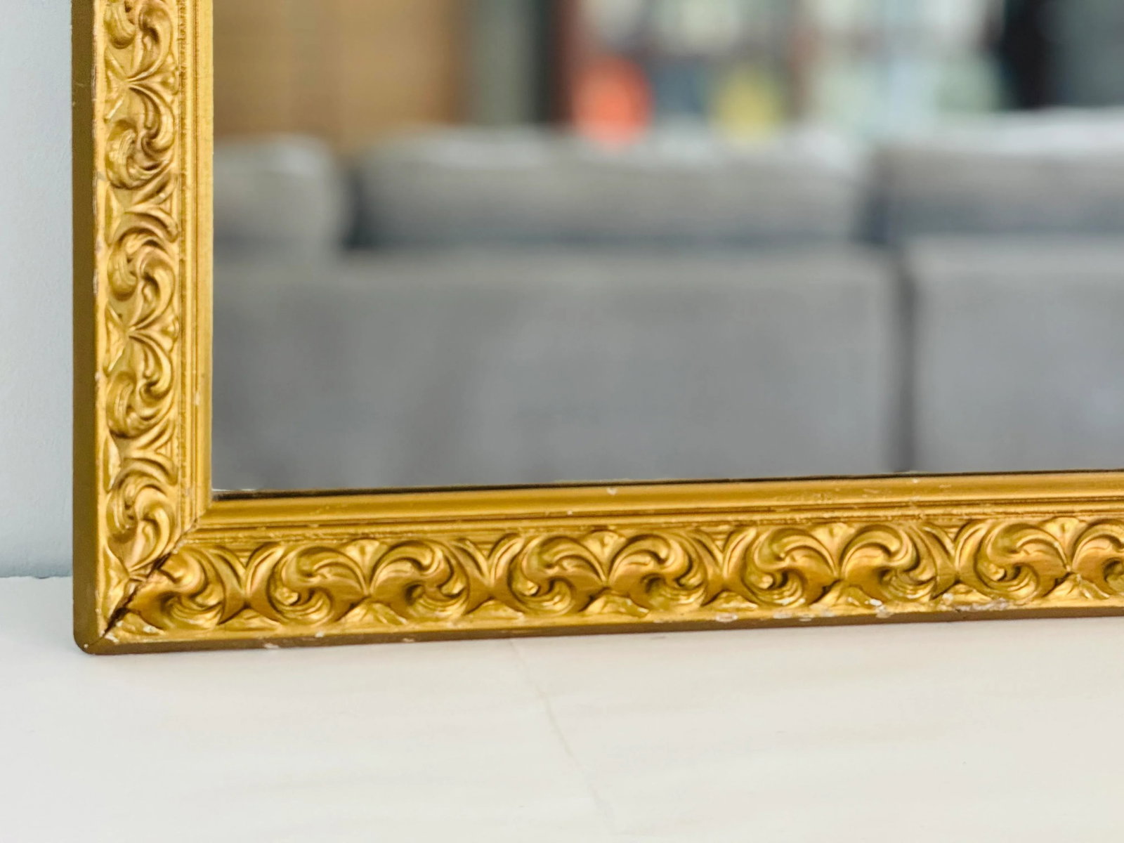 Vintage 1930s Hollywood Regency Gold Hand Carved Wood Wall Mirror - 2