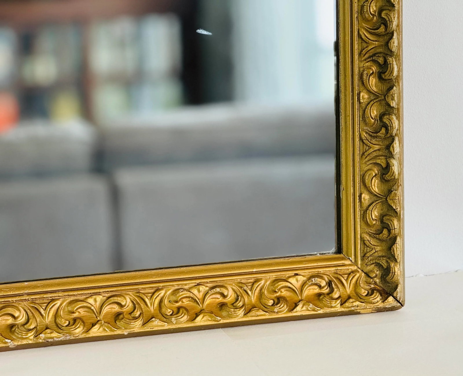 Vintage 1930s Hollywood Regency Gold Hand Carved Wood Wall Mirror - 3