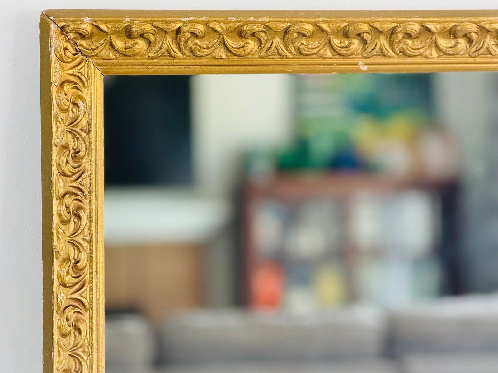 Vintage 1930s Hollywood Regency Gold Hand Carved Wood Wall Mirror - 5