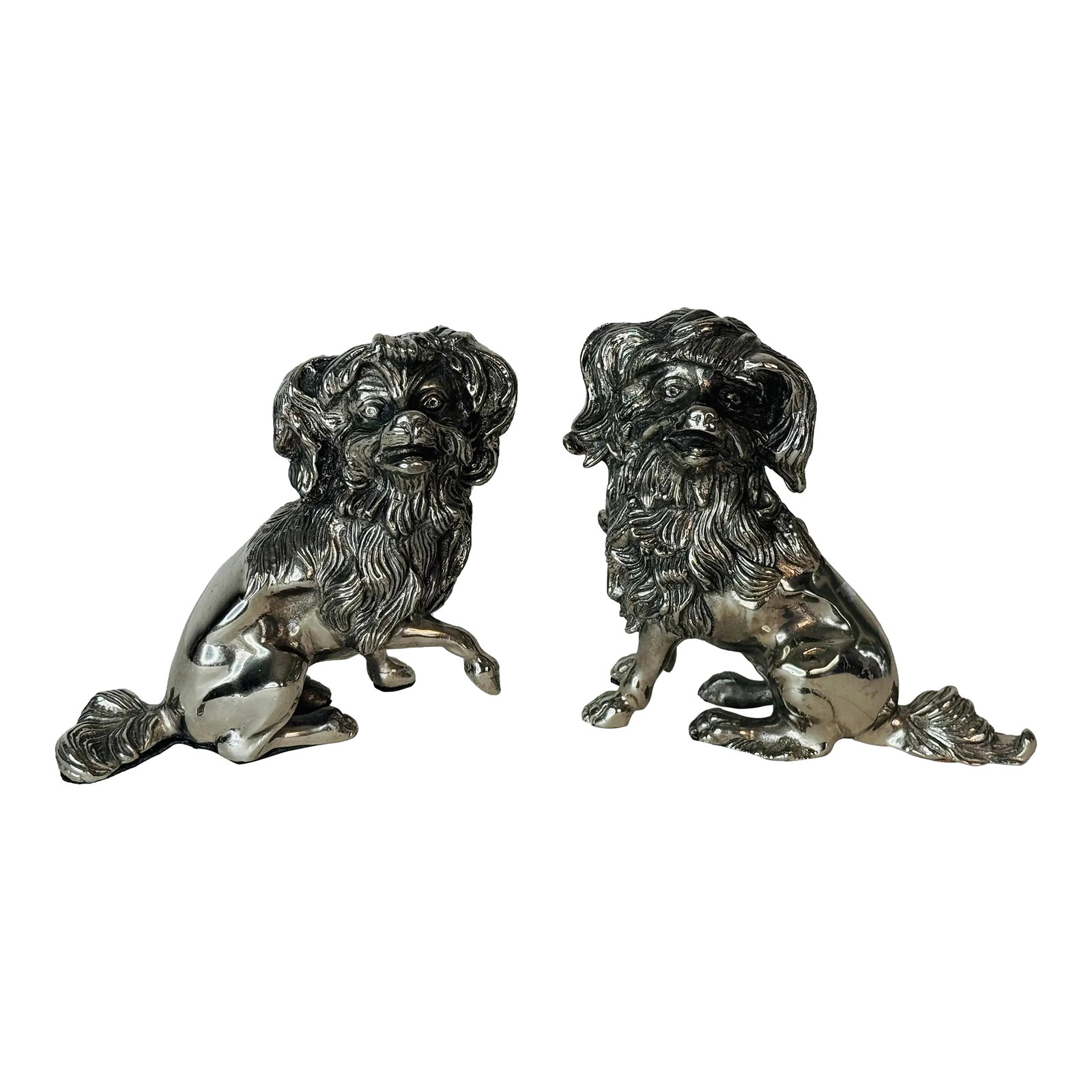 Vintage 1920s Silver-Plated Lap Dog Figurines, a Pair (1 of 8)