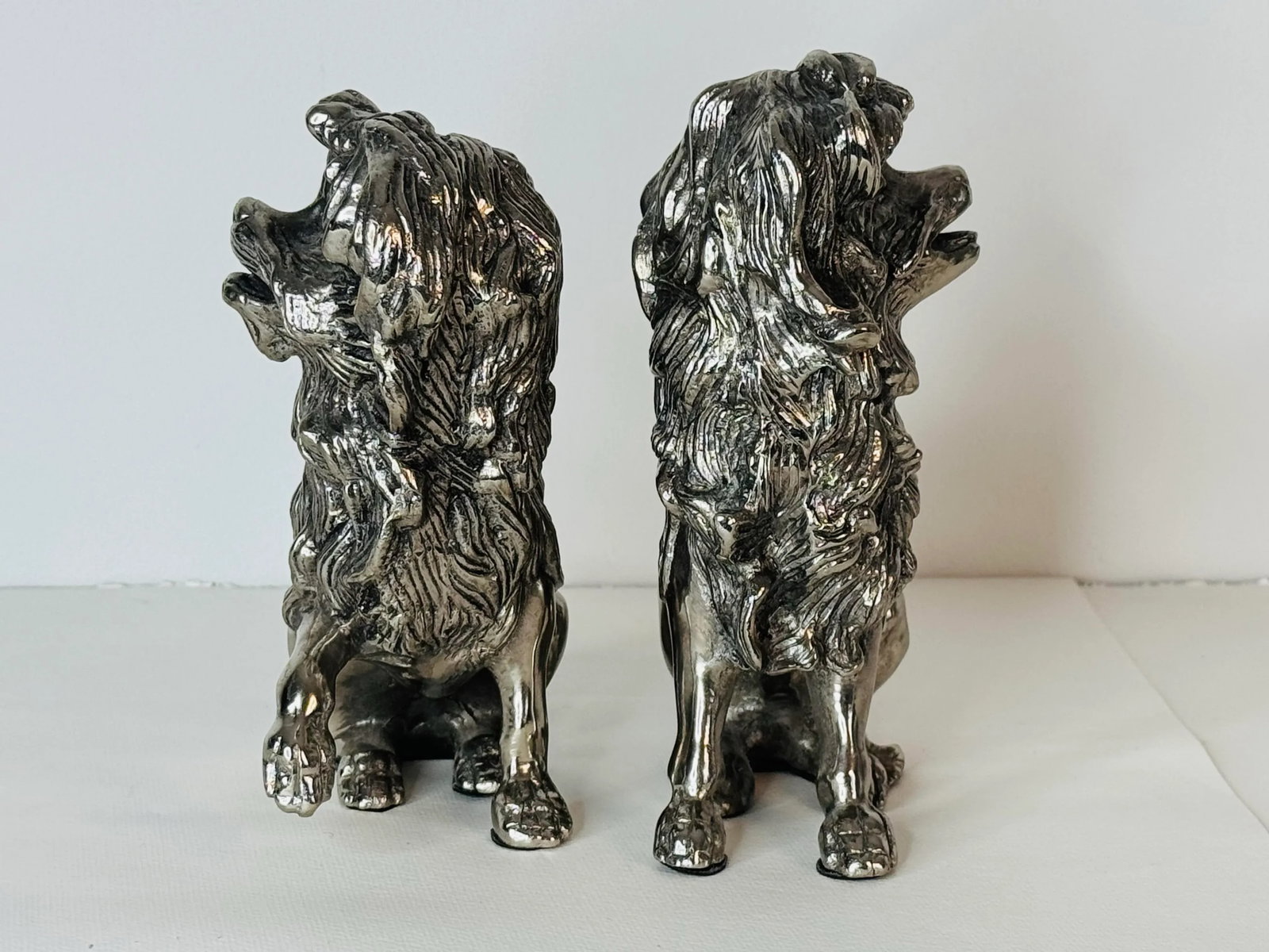 Vintage 1920s Silver-Plated Lap Dog Figurines, a Pair - 2