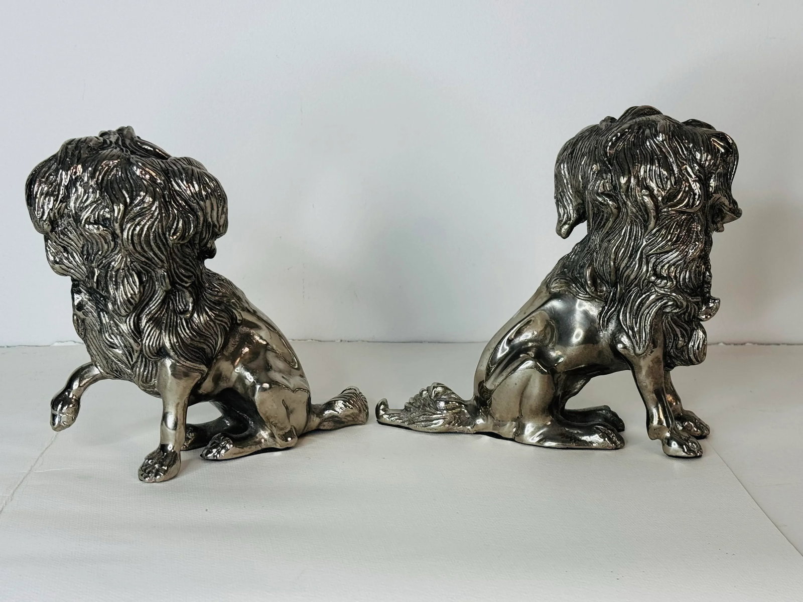 Vintage 1920s Silver-Plated Lap Dog Figurines, a Pair - 3