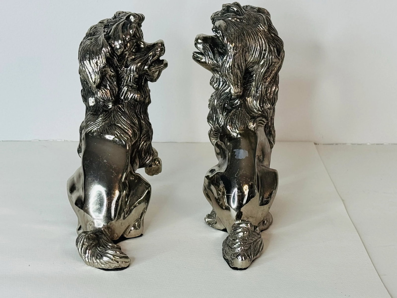 Vintage 1920s Silver-Plated Lap Dog Figurines, a Pair - 5
