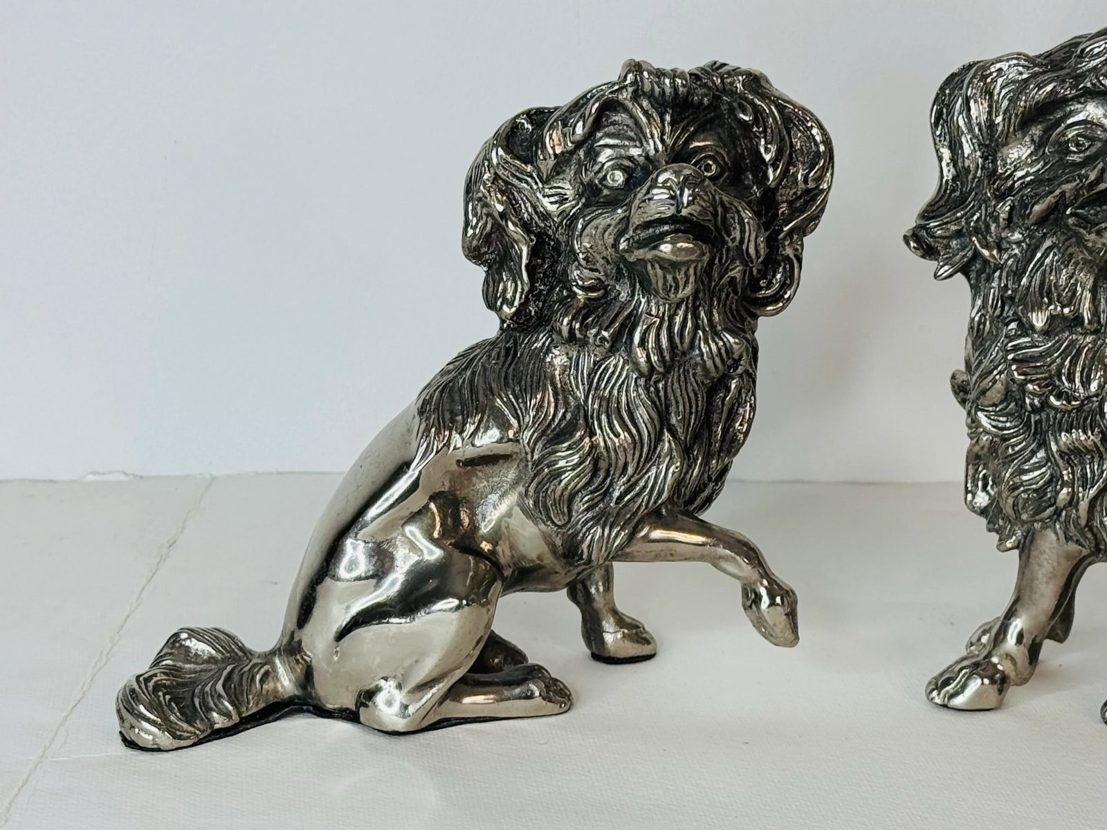 Vintage 1920s Silver-Plated Lap Dog Figurines, a Pair - 6
