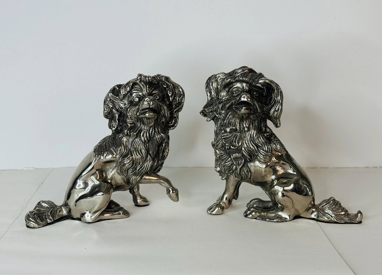 Vintage 1920s Silver-Plated Lap Dog Figurines, a Pair - 7
