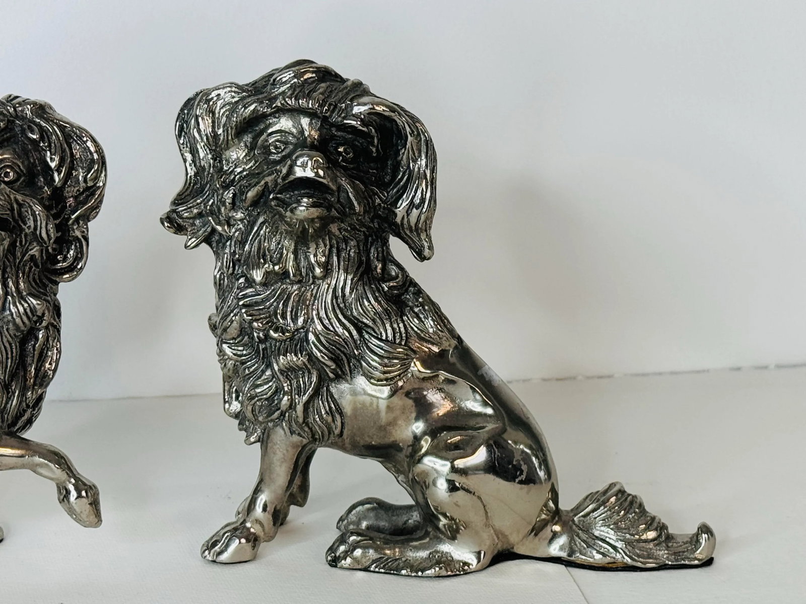 Vintage 1920s Silver-Plated Lap Dog Figurines, a Pair - 8