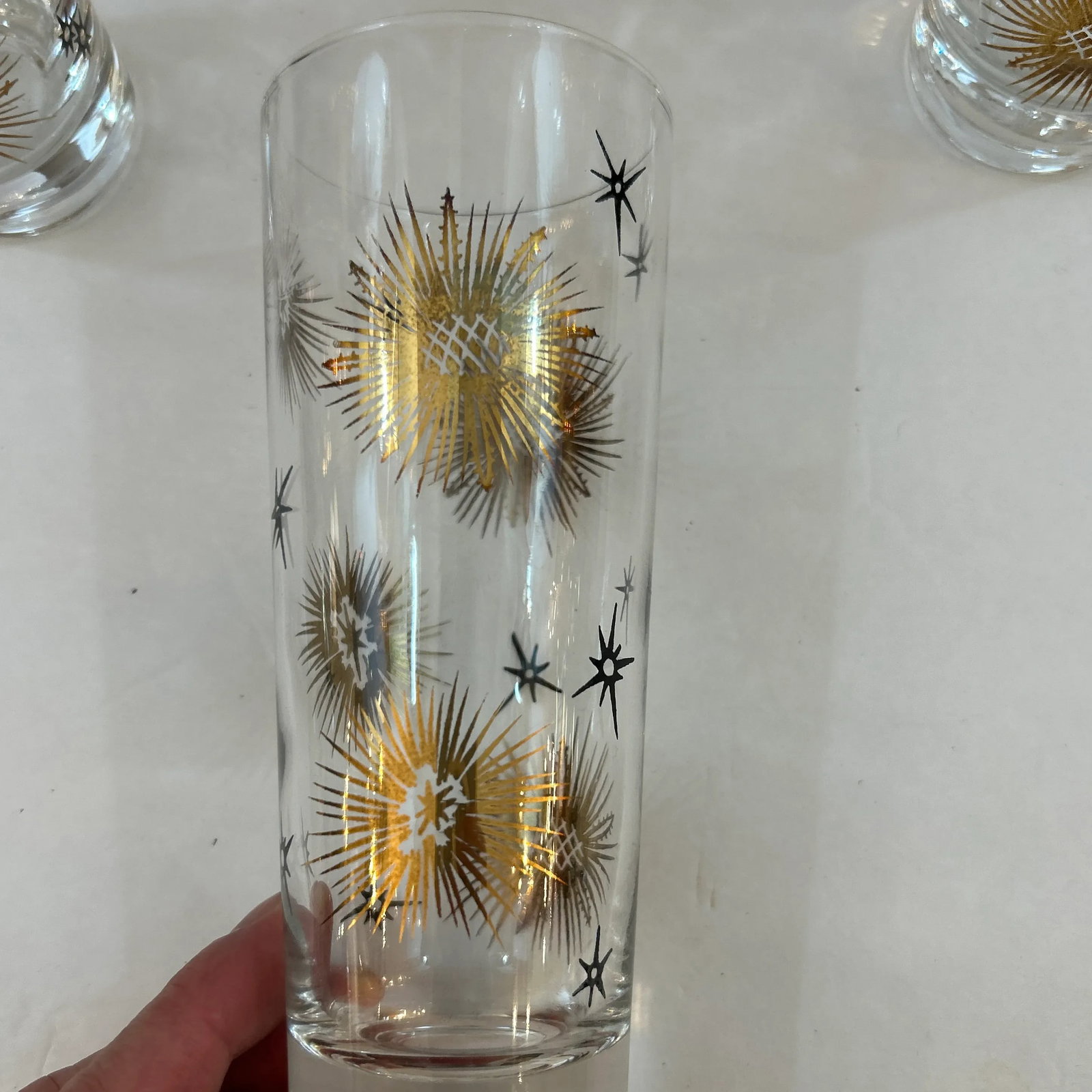 1950s Black and Gold Tapered Starburst Cocktail Drinking Glasses Set of 8 - 3