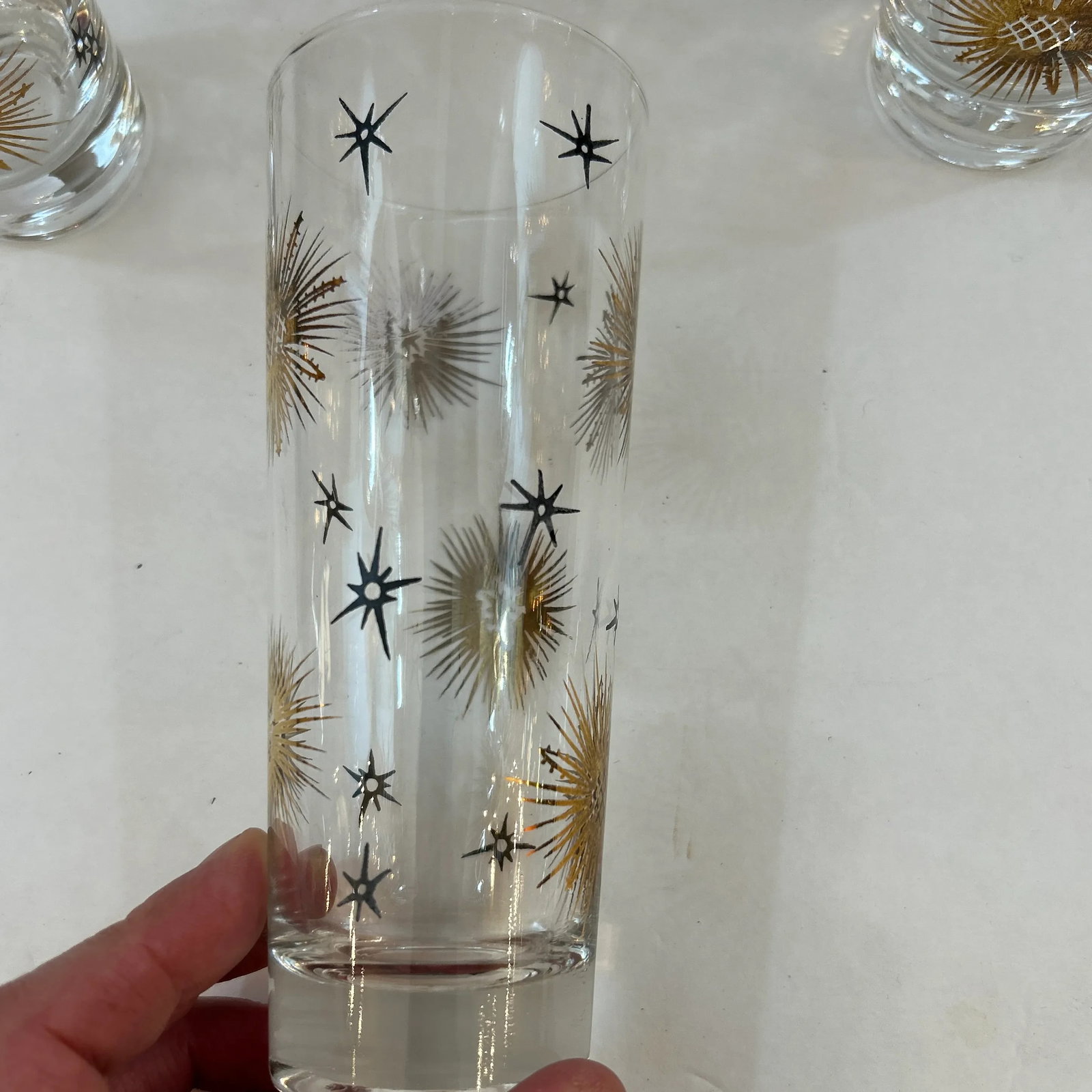 1950s Black and Gold Tapered Starburst Cocktail Drinking Glasses Set of 8 - 4