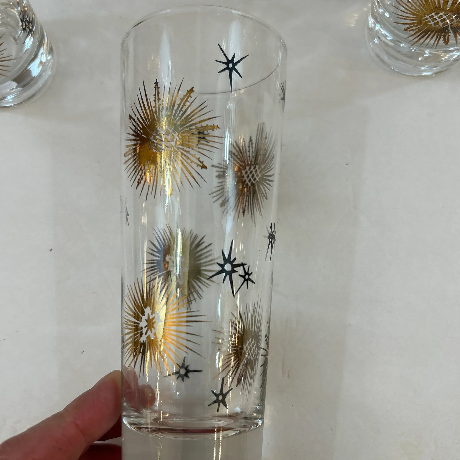 1950s Black and Gold Tapered Starburst Cocktail Drinking Glasses Set of 8 - 5