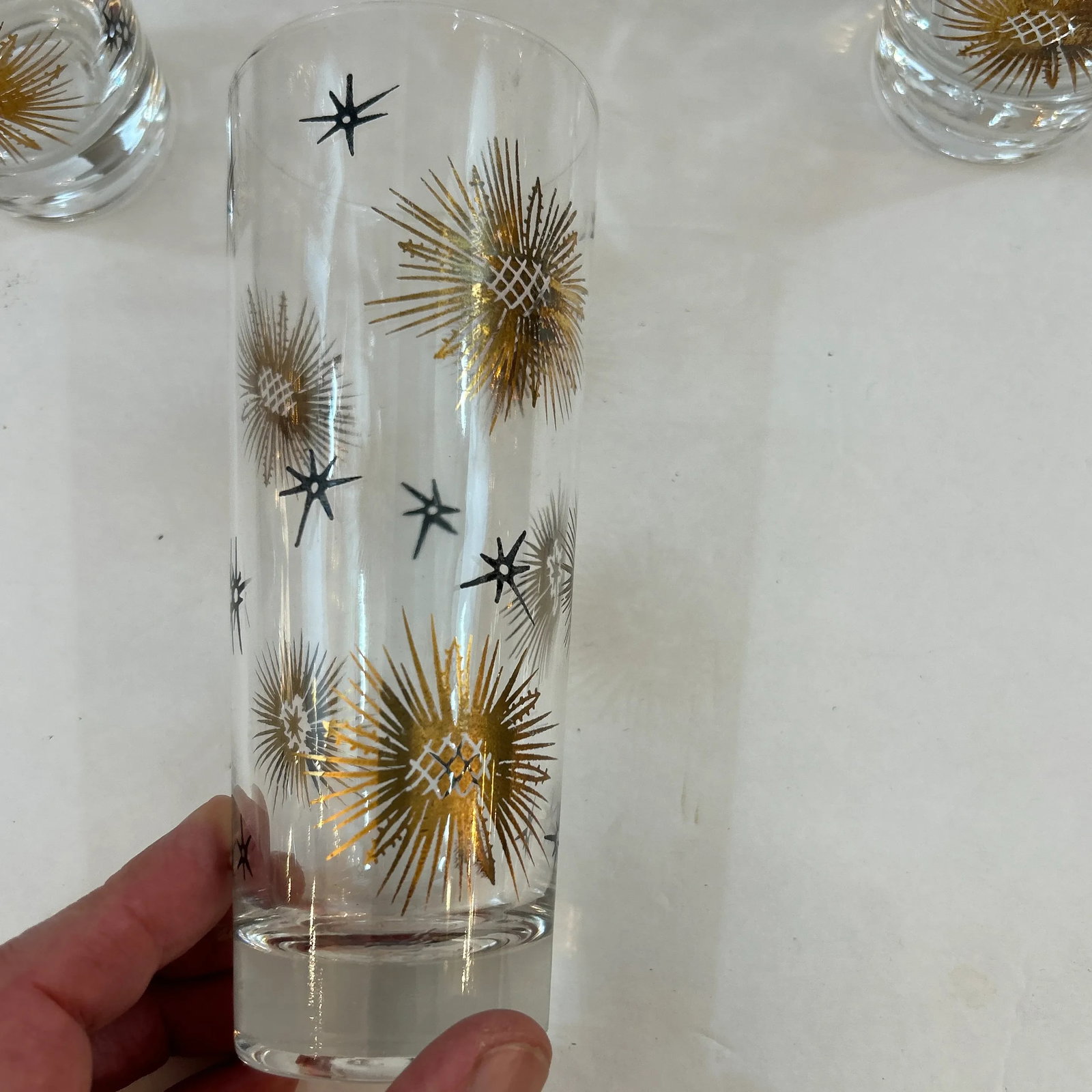 1950s Black and Gold Tapered Starburst Cocktail Drinking Glasses Set of 8 - 6