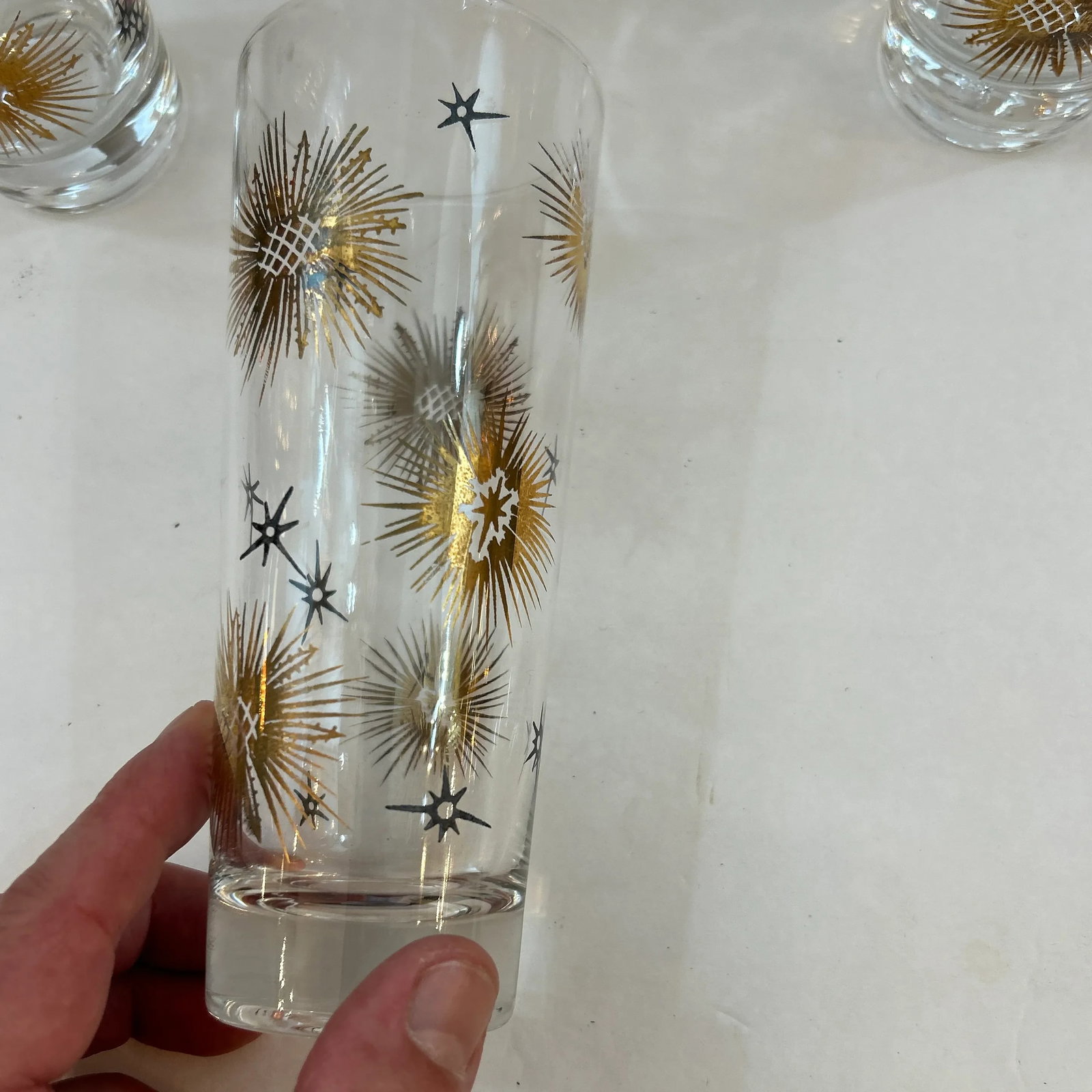 1950s Black and Gold Tapered Starburst Cocktail Drinking Glasses Set of 8 - 7