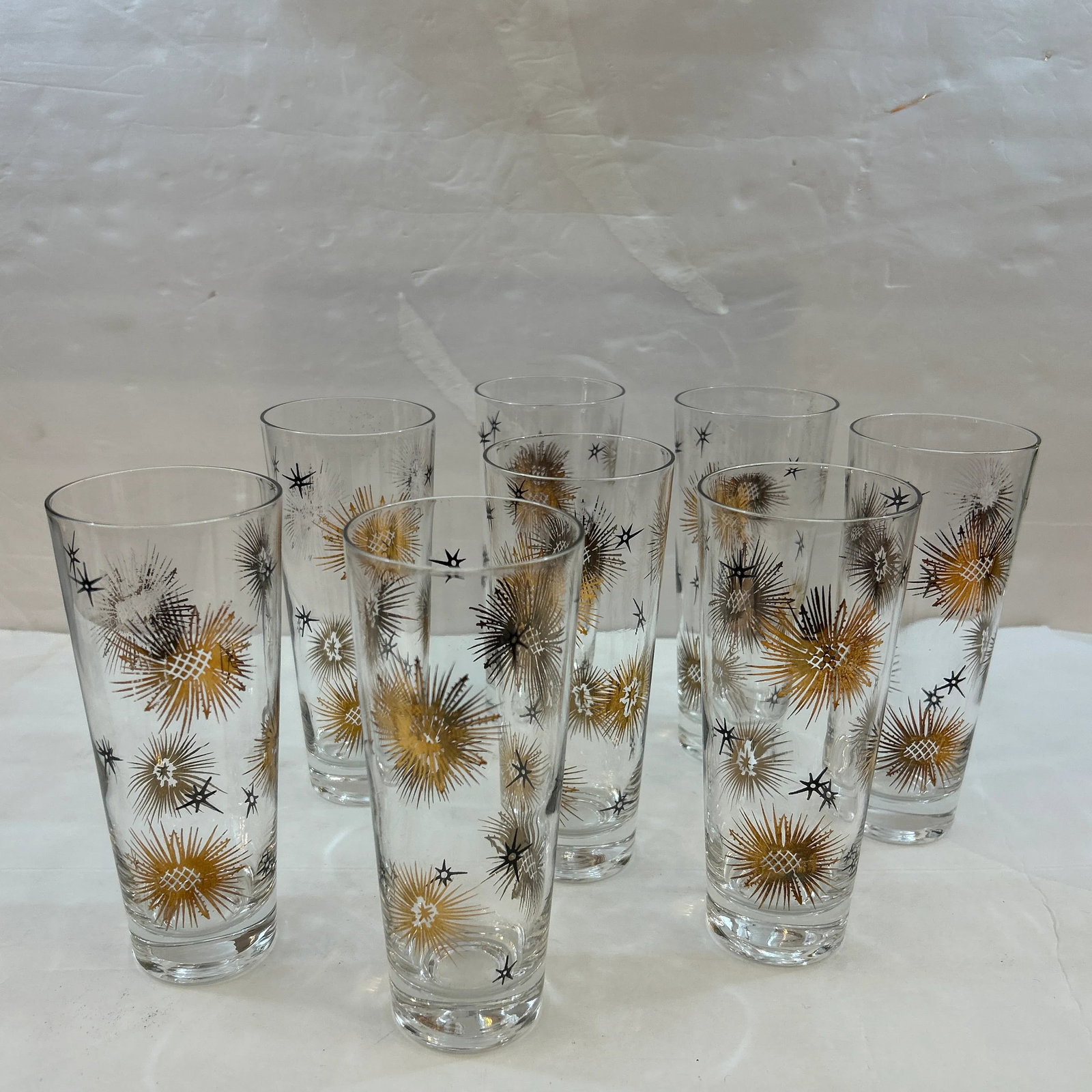 1950s Black and Gold Tapered Starburst Cocktail Drinking Glasses Set of 8 - 9