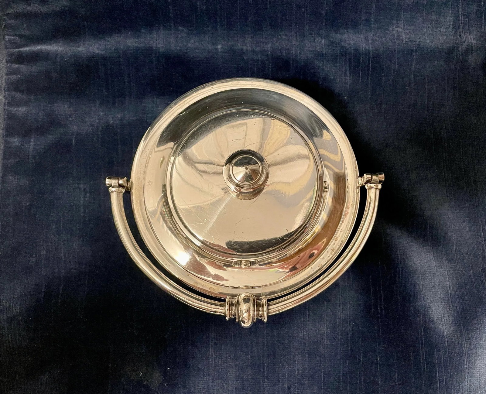 1895 Copeland Blue Willow Silverplated Porcelain Butter Lemon Covered Dish - 11