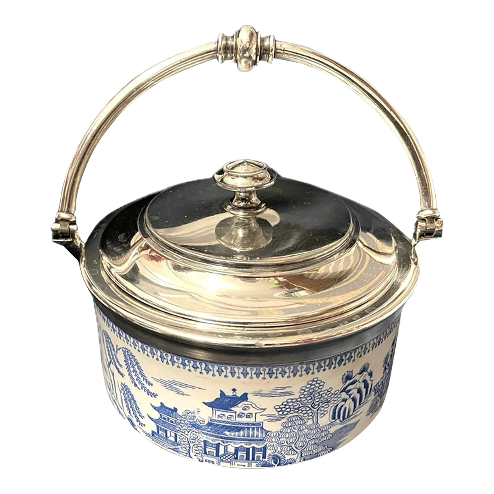 1895 Copeland Blue Willow Silverplated Porcelain Butter Lemon Covered Dish (1 of 12)