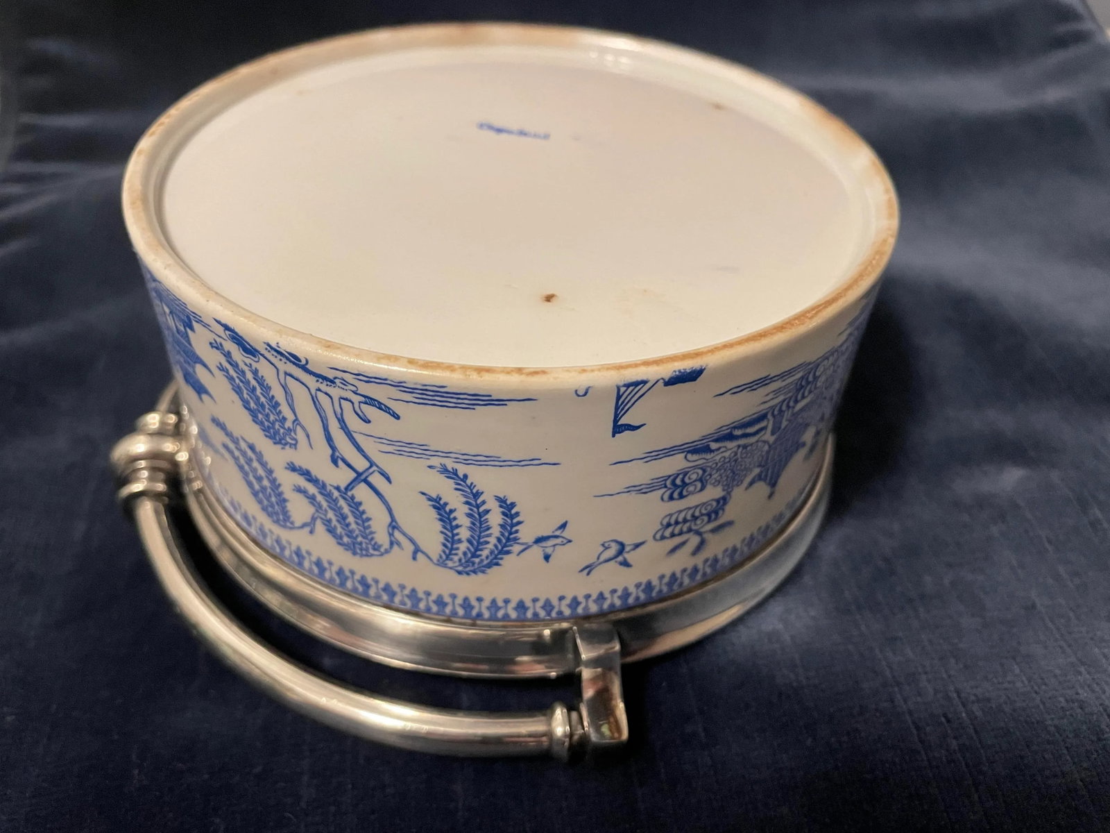 1895 Copeland Blue Willow Silverplated Porcelain Butter Lemon Covered Dish - 6