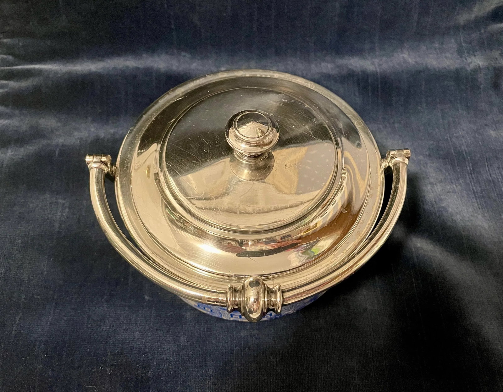 1895 Copeland Blue Willow Silverplated Porcelain Butter Lemon Covered Dish - 8