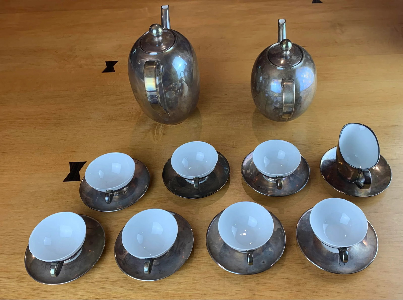 Vintage Silver-Tone Porcelain Tea Service Set- 21 Pieces - 3