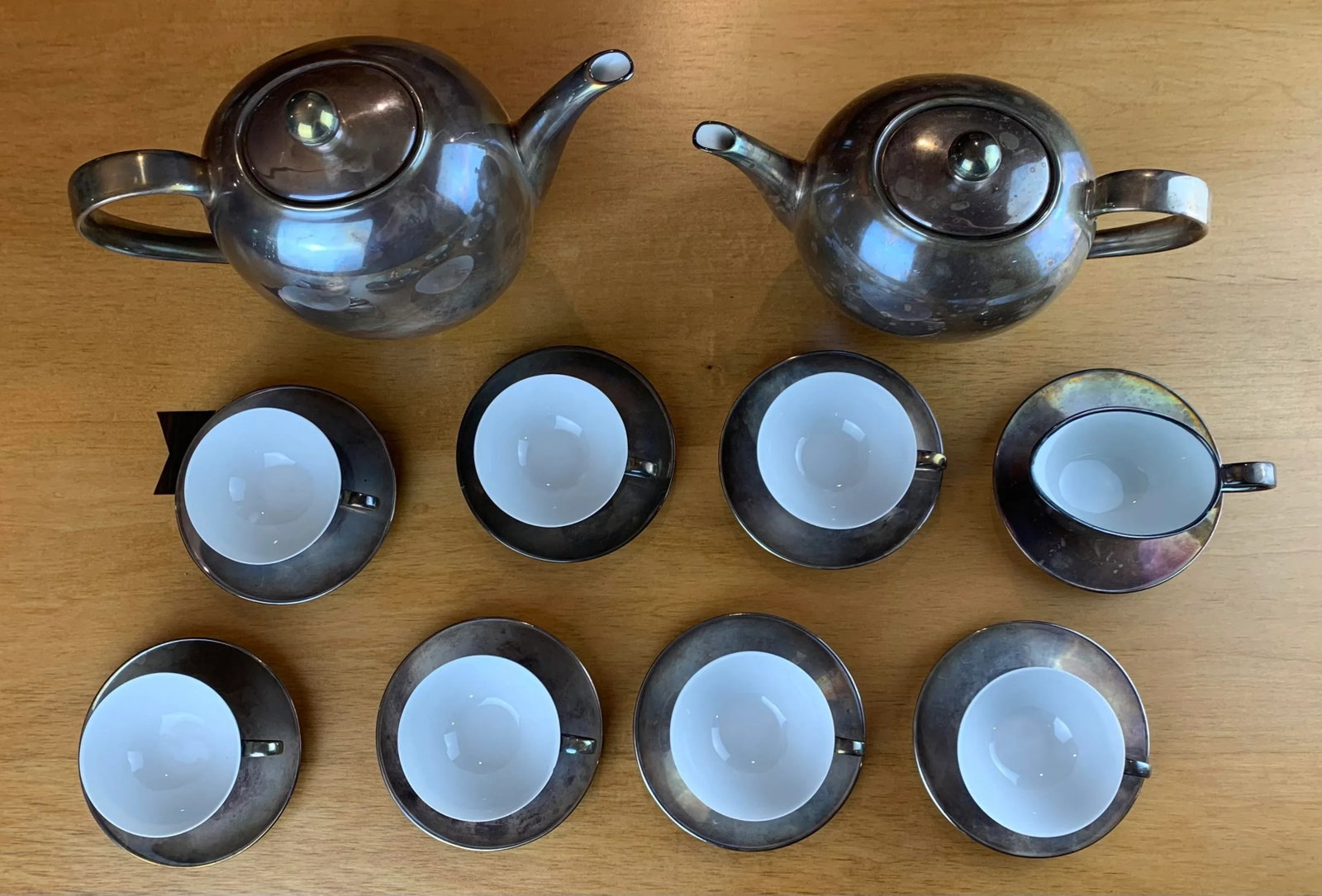 Vintage Silver-Tone Porcelain Tea Service Set- 21 Pieces - 4