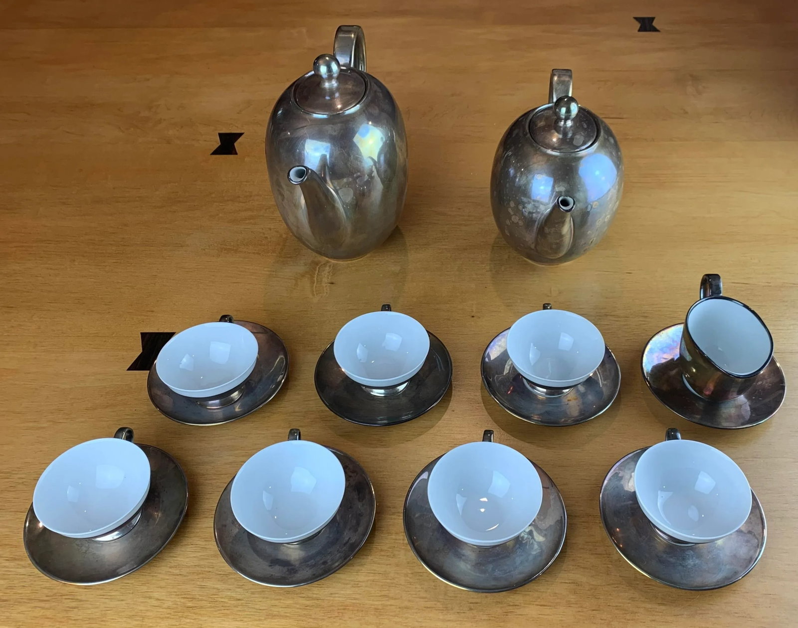 Vintage Silver-Tone Porcelain Tea Service Set- 21 Pieces - 5