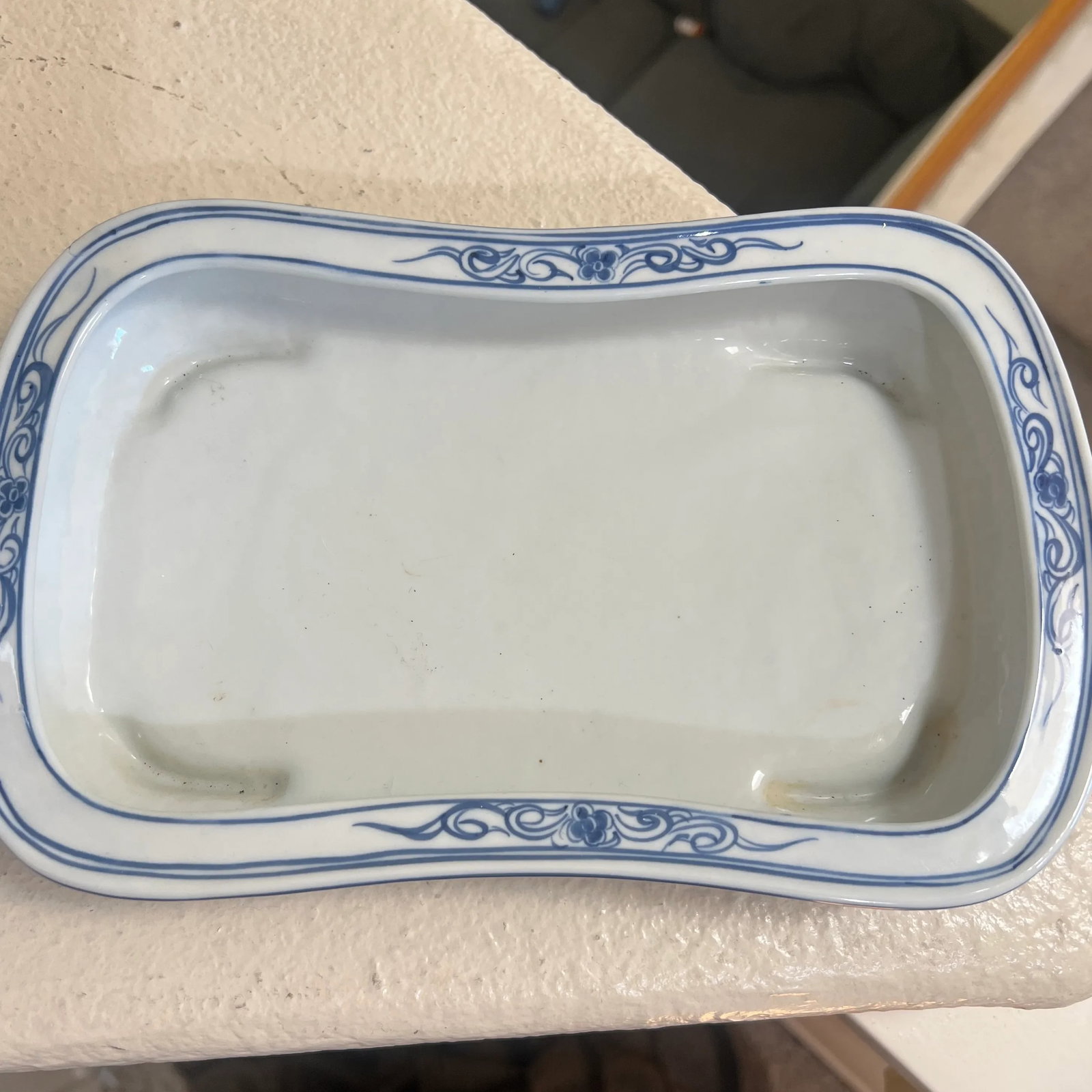 Vintage Hand Painted Blue & White Footed Planters with Under Trays - Set of 2 - 8