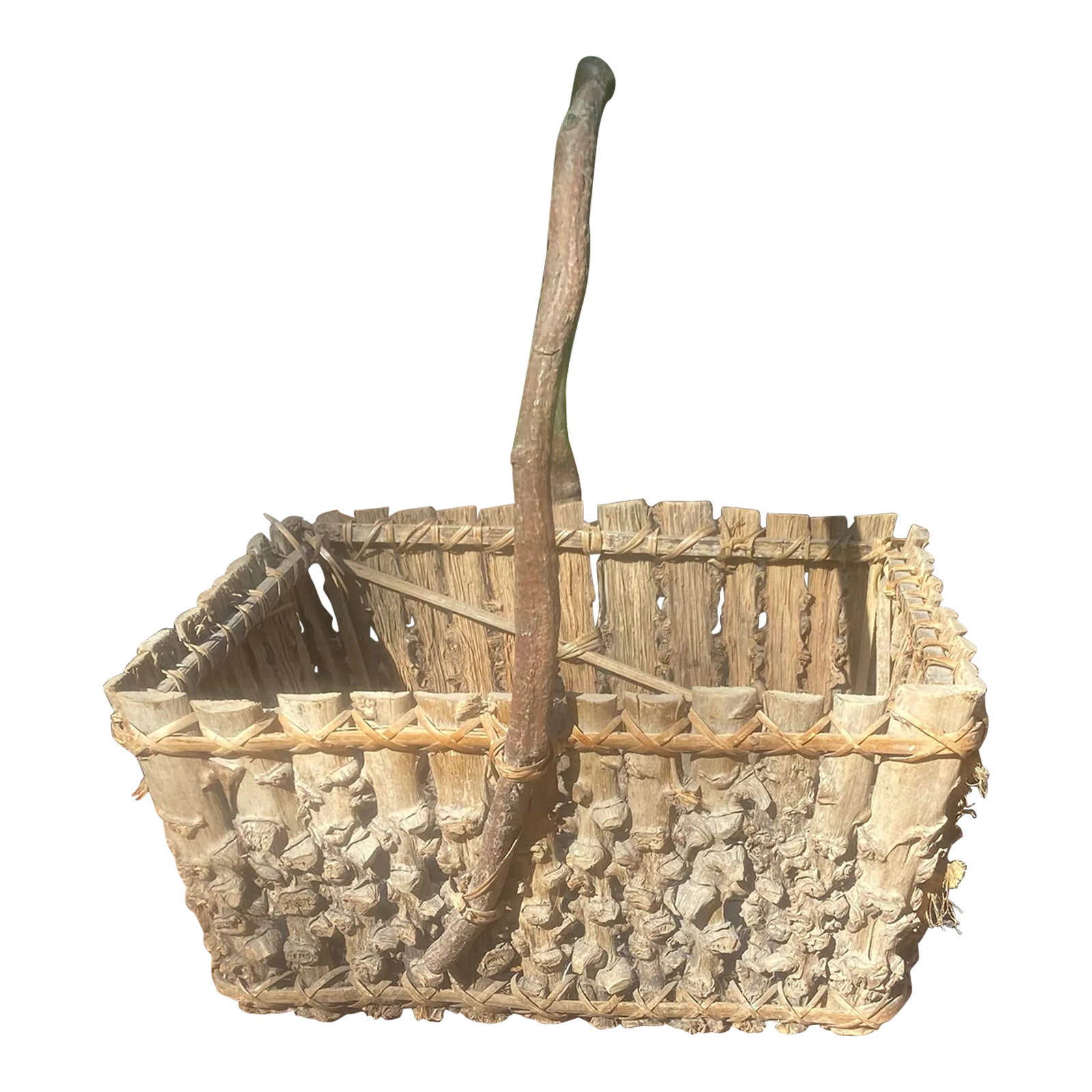 Vintage North Carolina Hand Made Twig Foraging Basket: Early to mid 20th Century Primitive North Carolina Hand Made Twig Foraging Basket. From a North Carolina Estate. Large Twig Basket for counter or console table use. Similar in style and heartyness to 