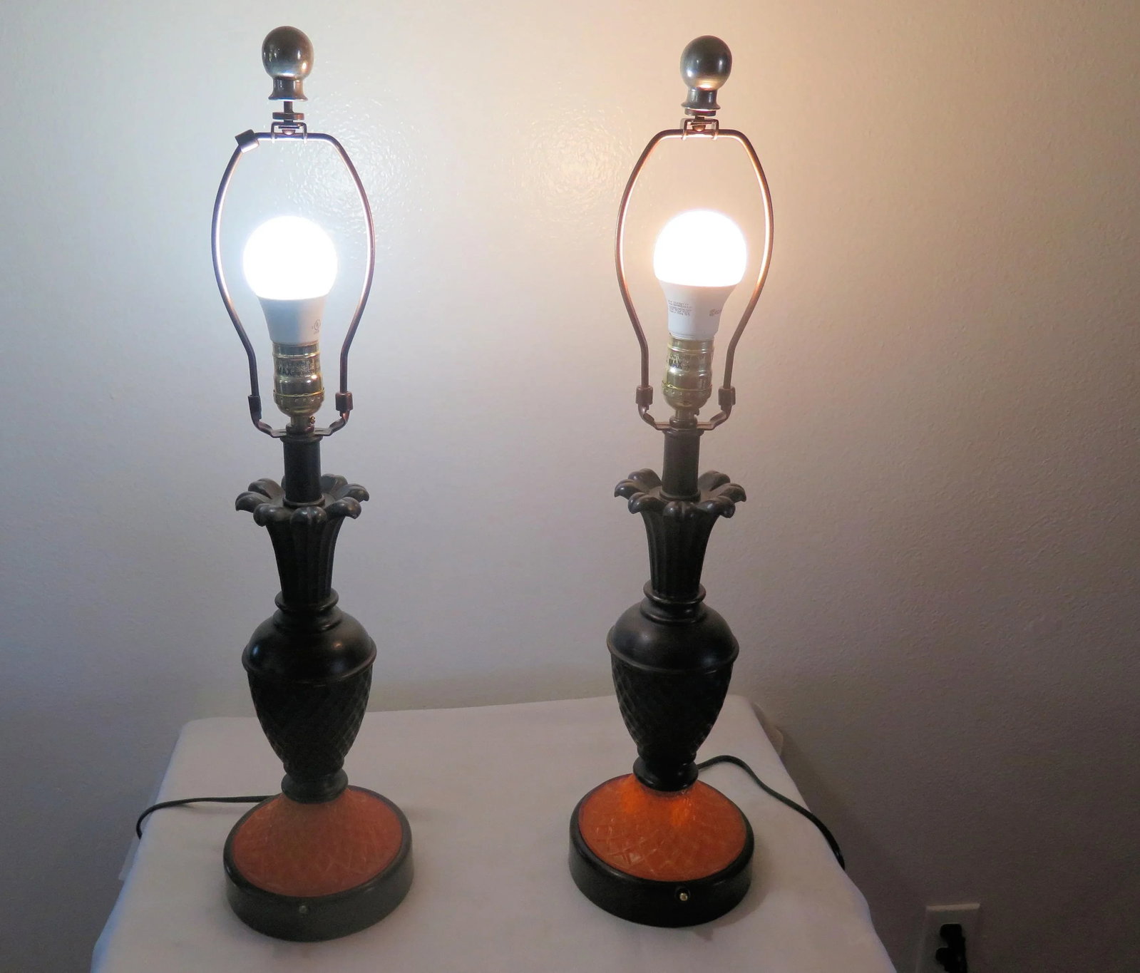 Mid-Century Style Lit Base Pineapple Design Table Lamps/A Pair - 2