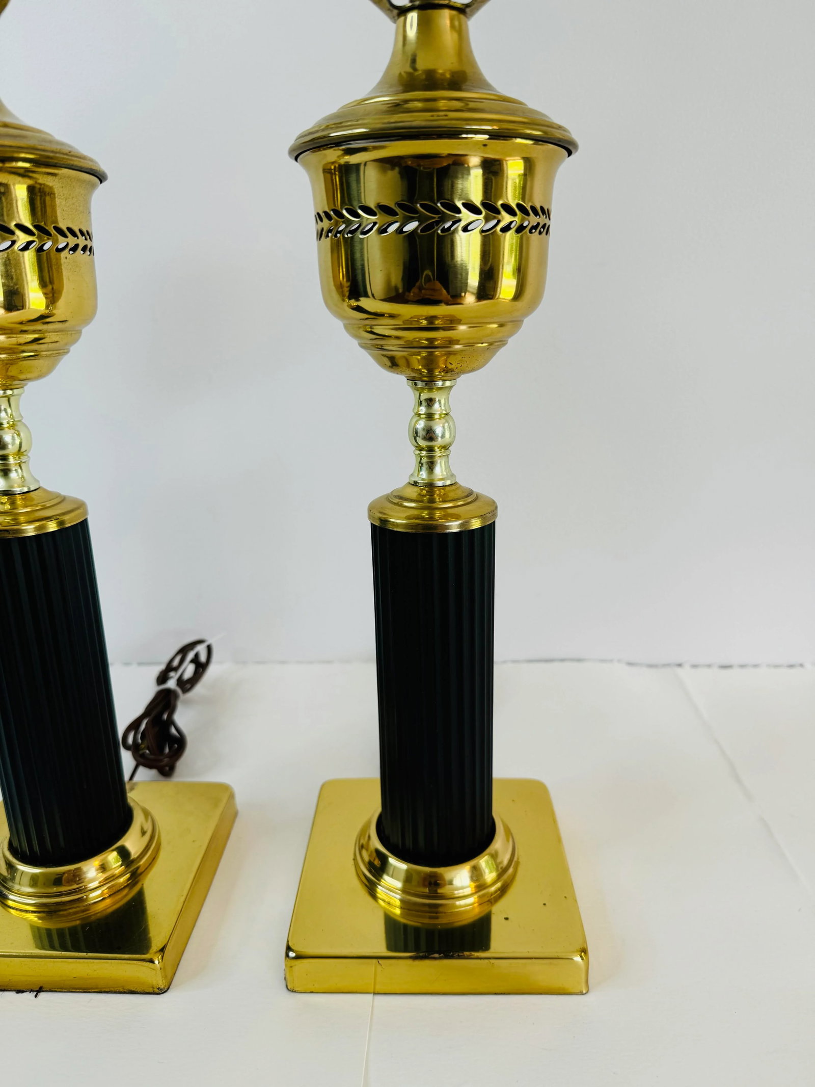 Vintage 1960s Brass Column-Style Table Lamps, a Pair - 2