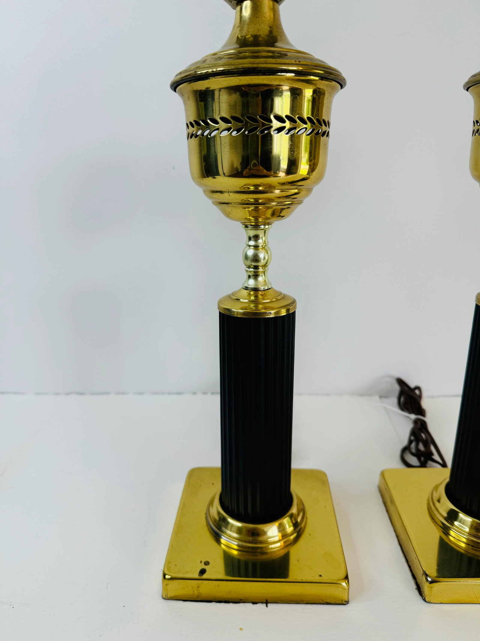 Vintage 1960s Brass Column-Style Table Lamps, a Pair - 3
