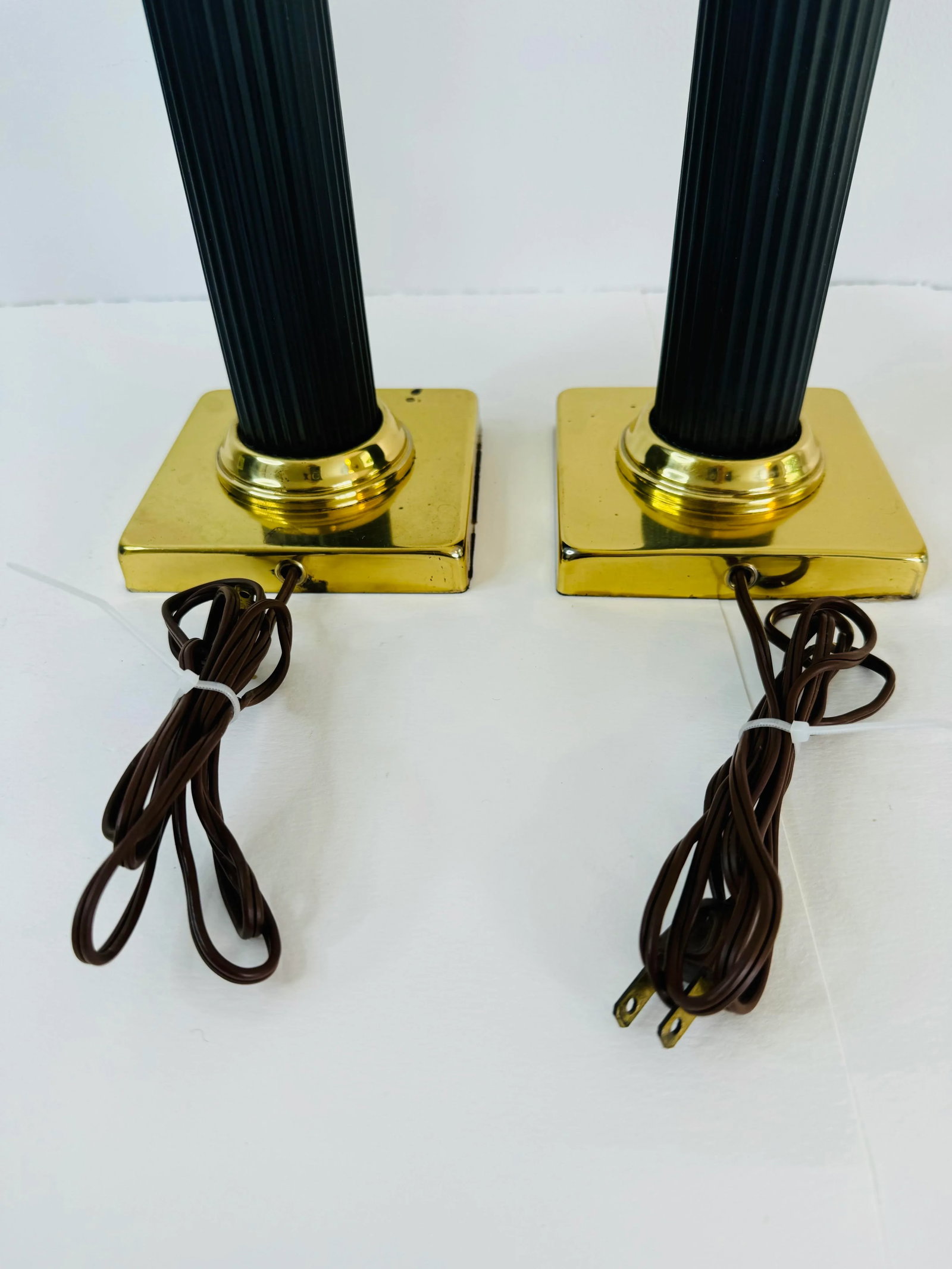 Vintage 1960s Brass Column-Style Table Lamps, a Pair - 7