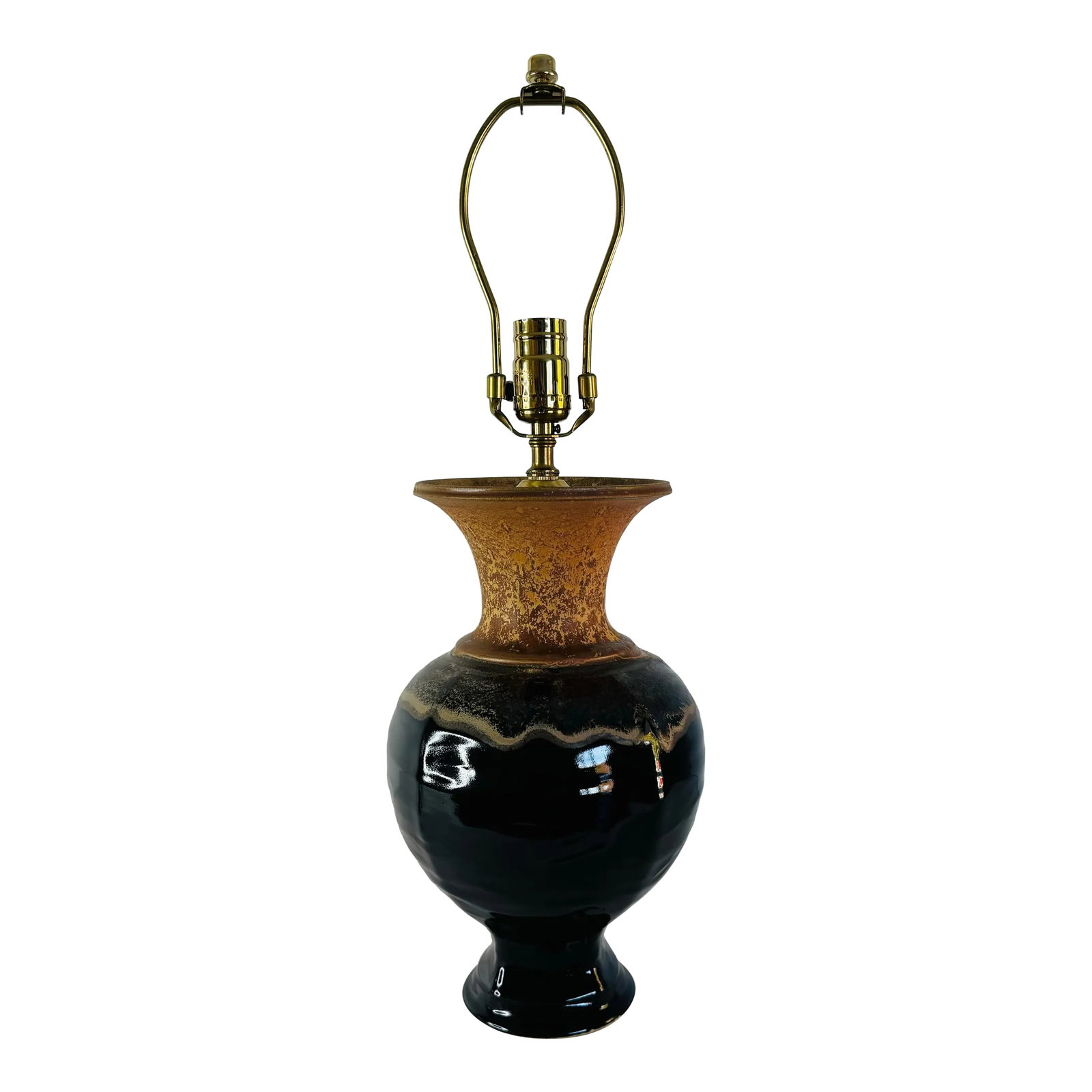 Allan Ditton Studio Art Pottery Drip Glaze Brown Table Lamp (1 of 9)
