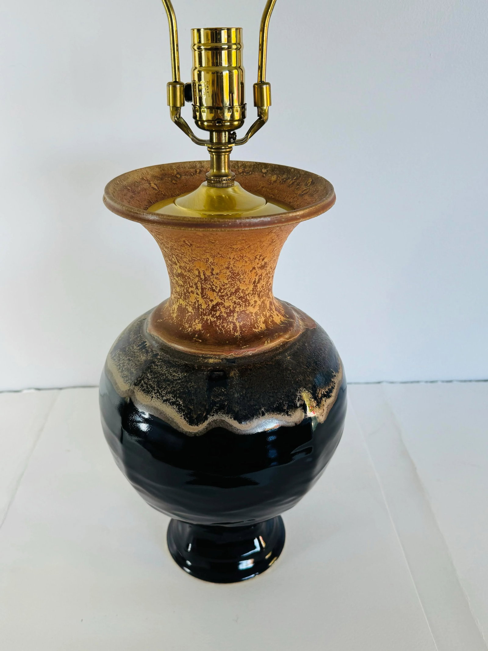 Allan Ditton Studio Art Pottery Drip Glaze Brown Table Lamp - 2