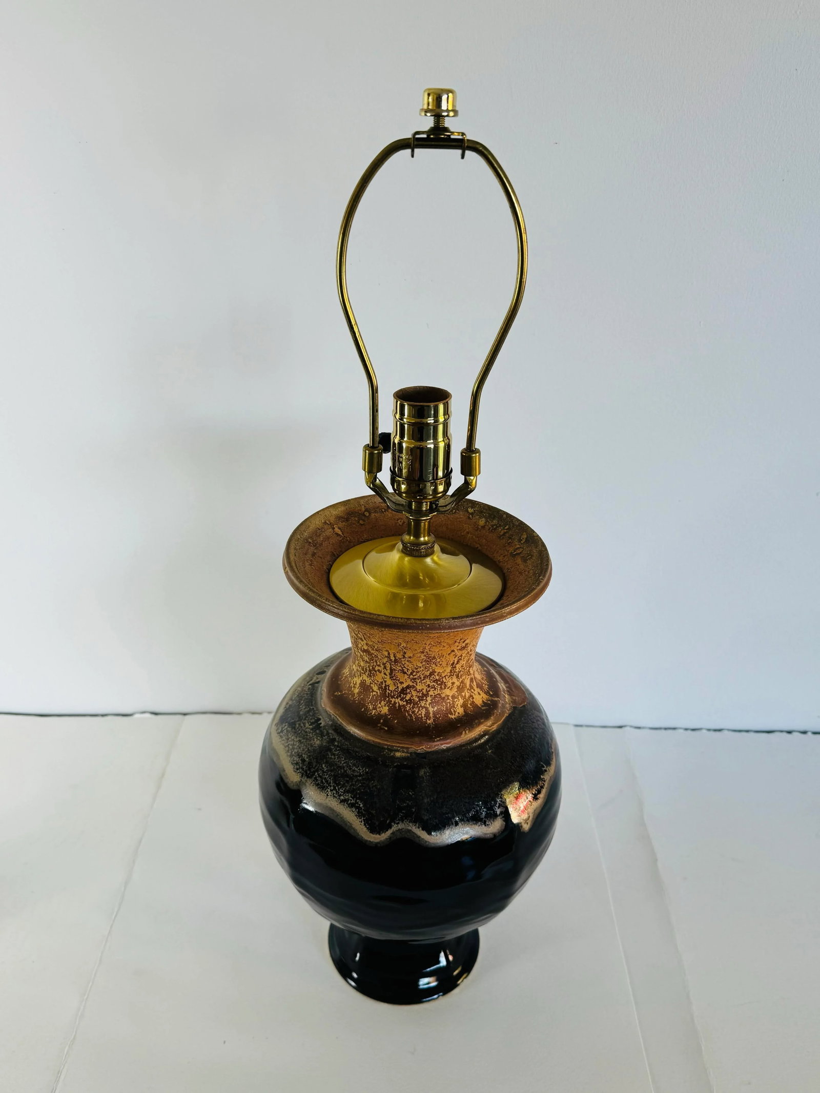 Allan Ditton Studio Art Pottery Drip Glaze Brown Table Lamp - 3