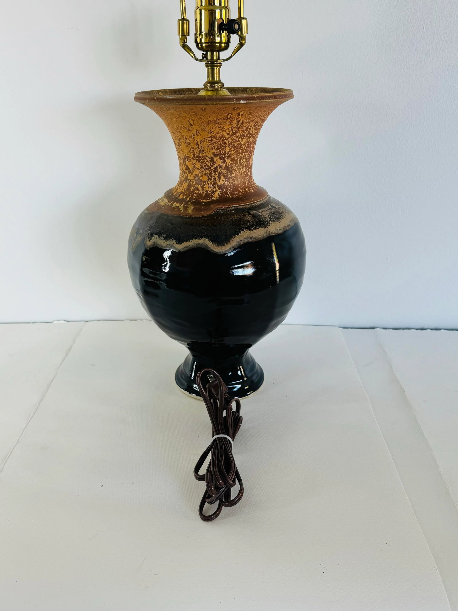 Allan Ditton Studio Art Pottery Drip Glaze Brown Table Lamp - 8