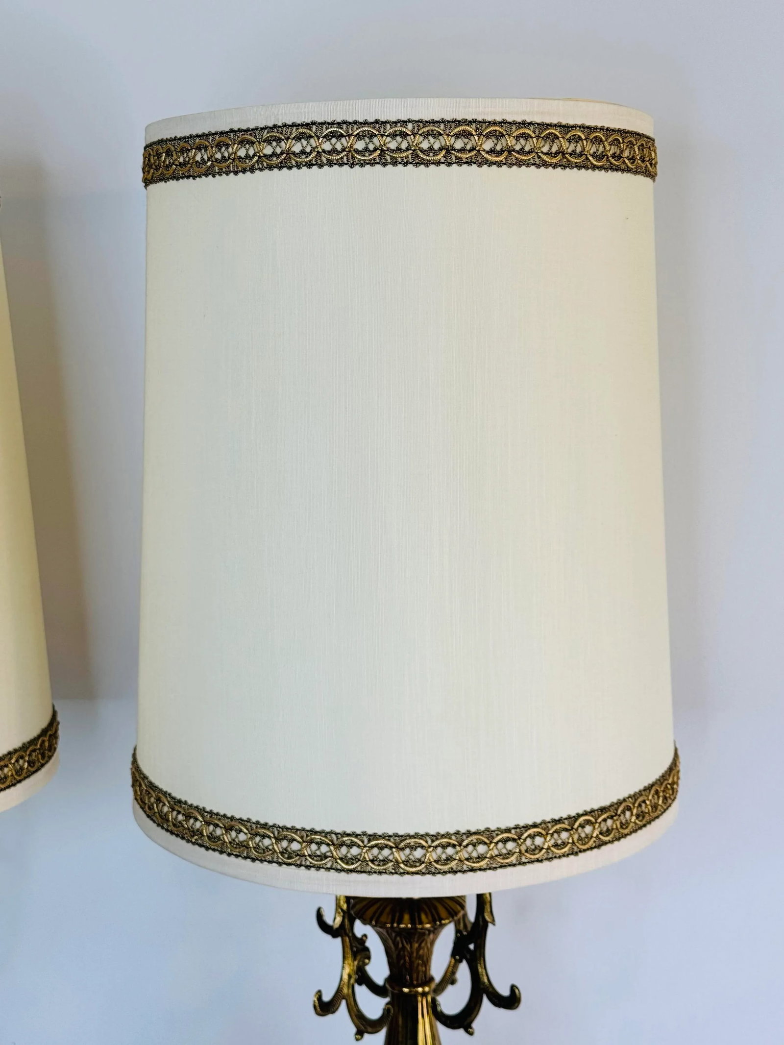 Vintage 1960s Floral Brass Table Lamps With Shades, a Pair - 10