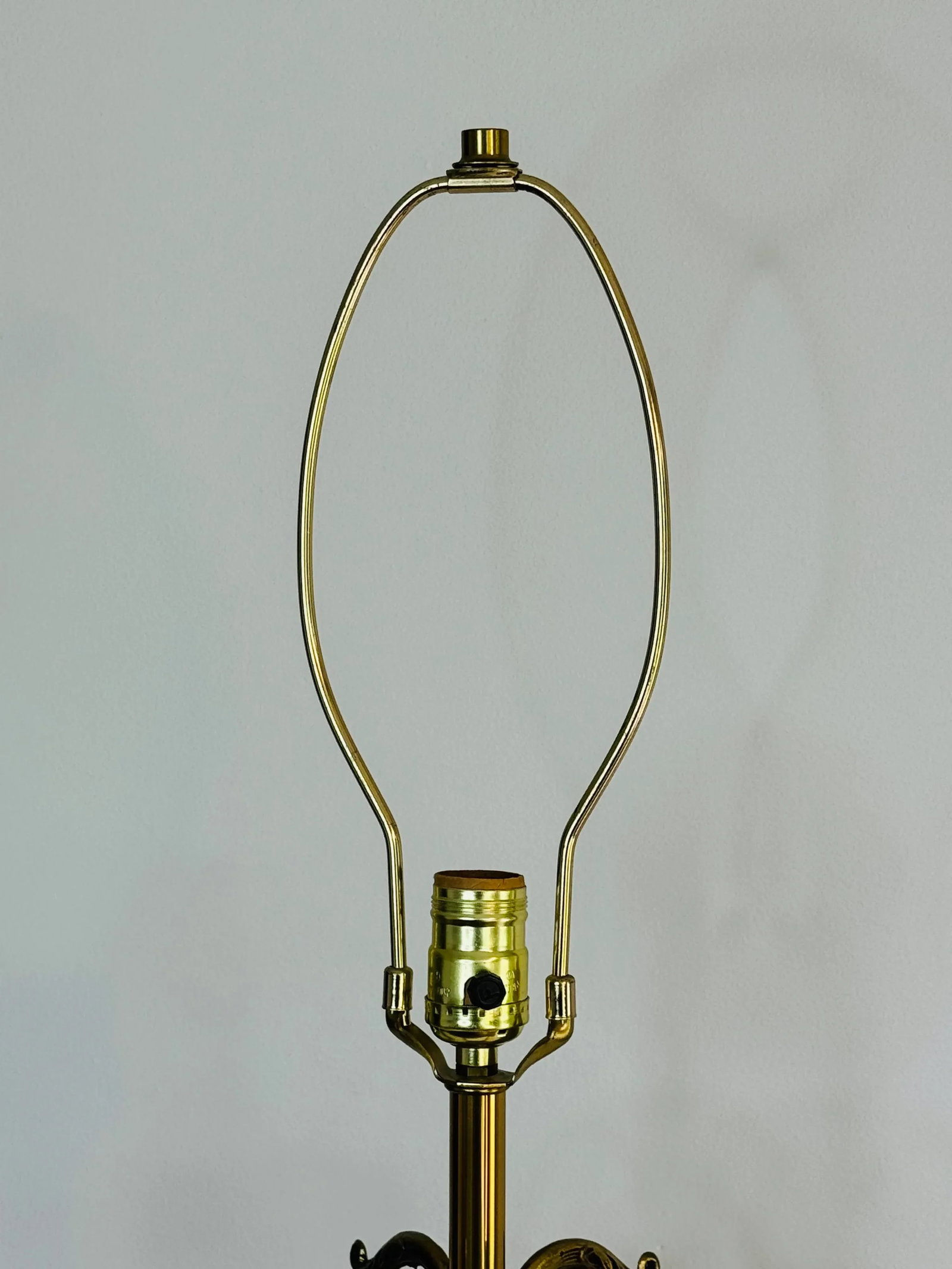 Vintage 1960s Floral Brass Table Lamps With Shades, a Pair - 7