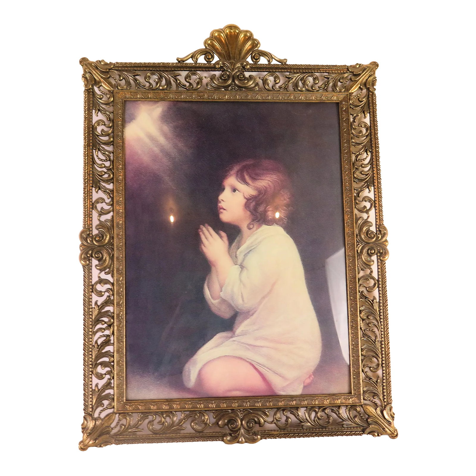 Heavy Italian Brass Filigree Hollywood Regency Domed Glass Picture Frame (1 of 7)