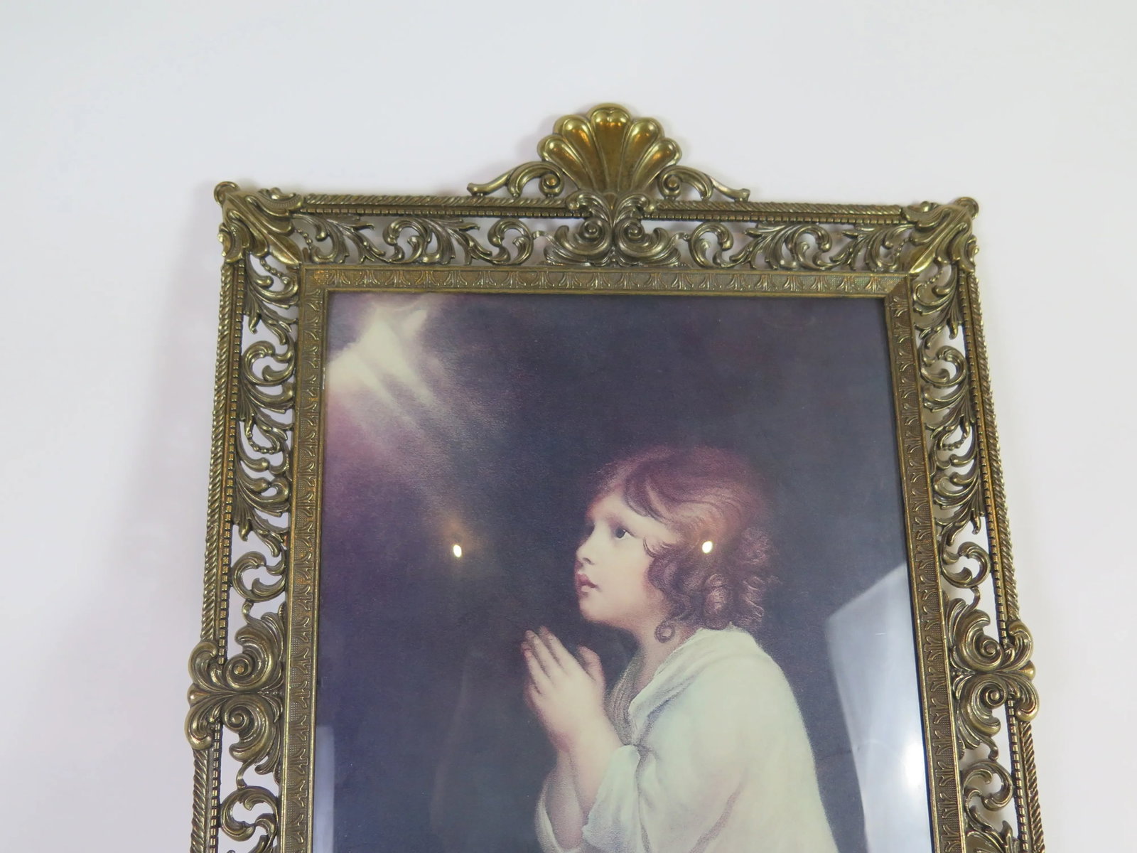 Heavy Italian Brass Filigree Hollywood Regency Domed Glass Picture Frame - 2