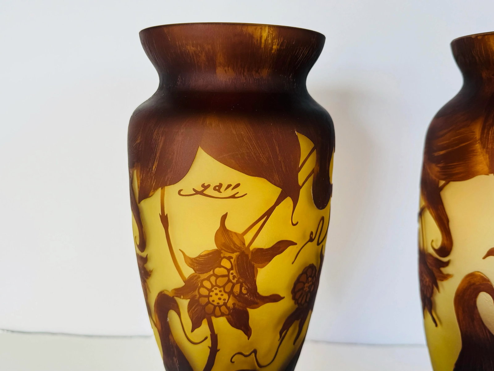 Late 20th Century Art Nouveau Galle Cameo Glass Style Vases - a Pair - 2