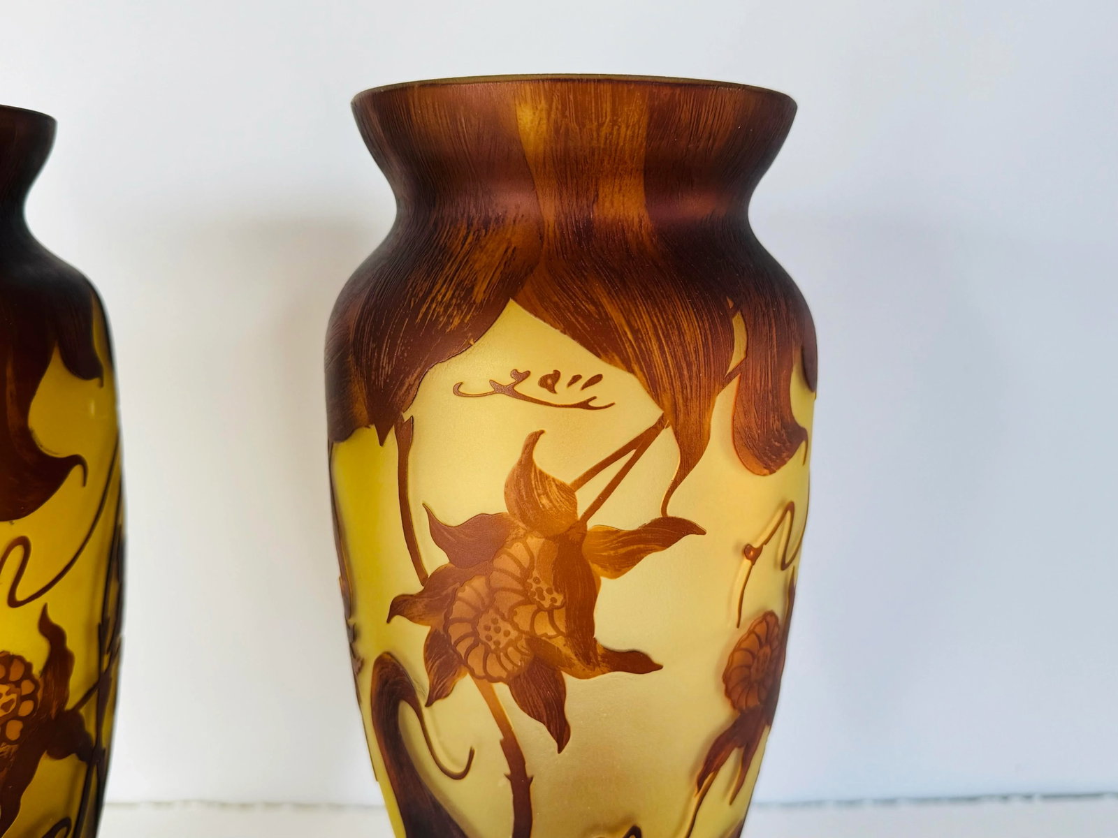 Late 20th Century Art Nouveau Galle Cameo Glass Style Vases - a Pair - 3