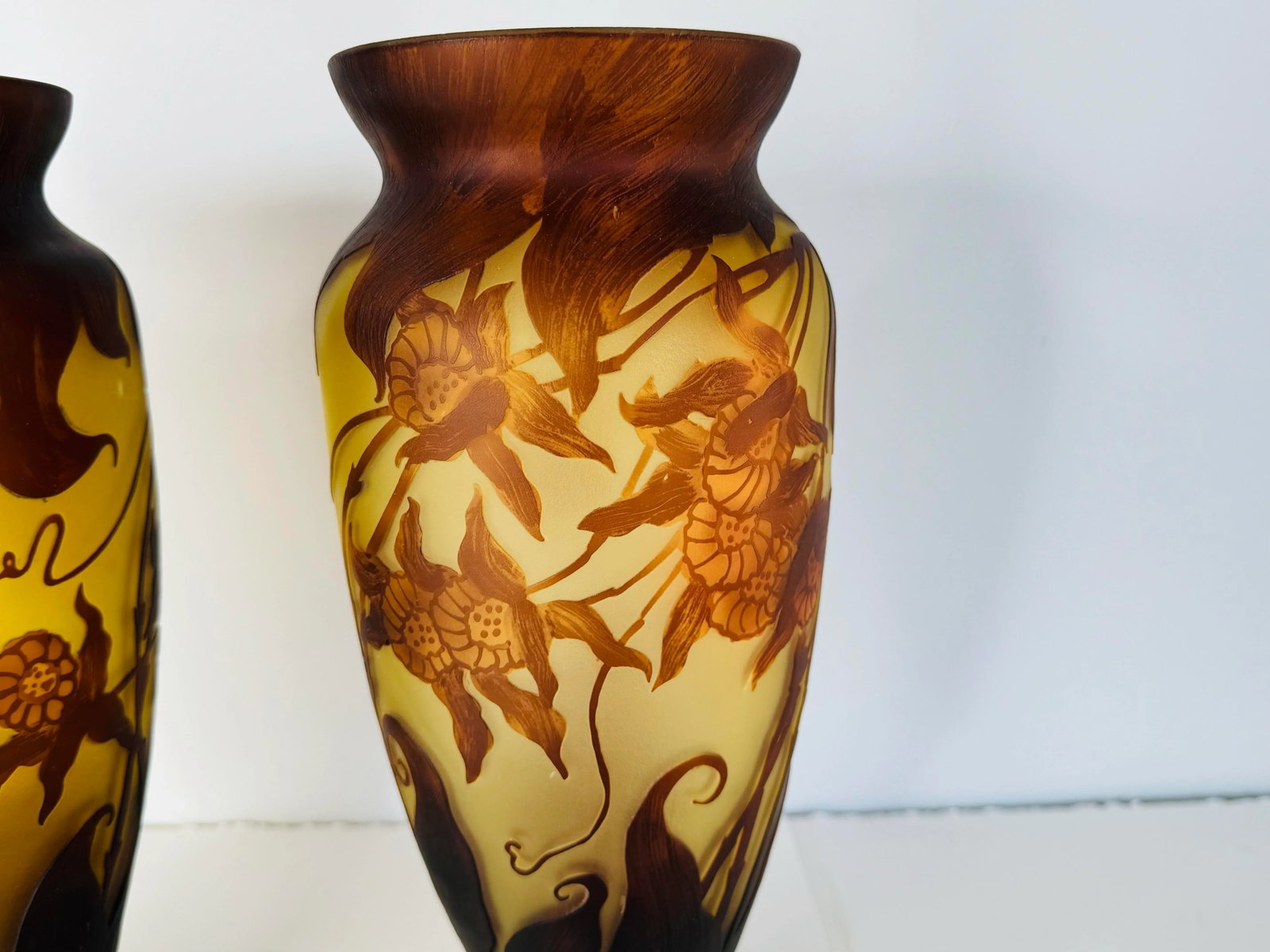 Late 20th Century Art Nouveau Galle Cameo Glass Style Vases - a Pair - 5