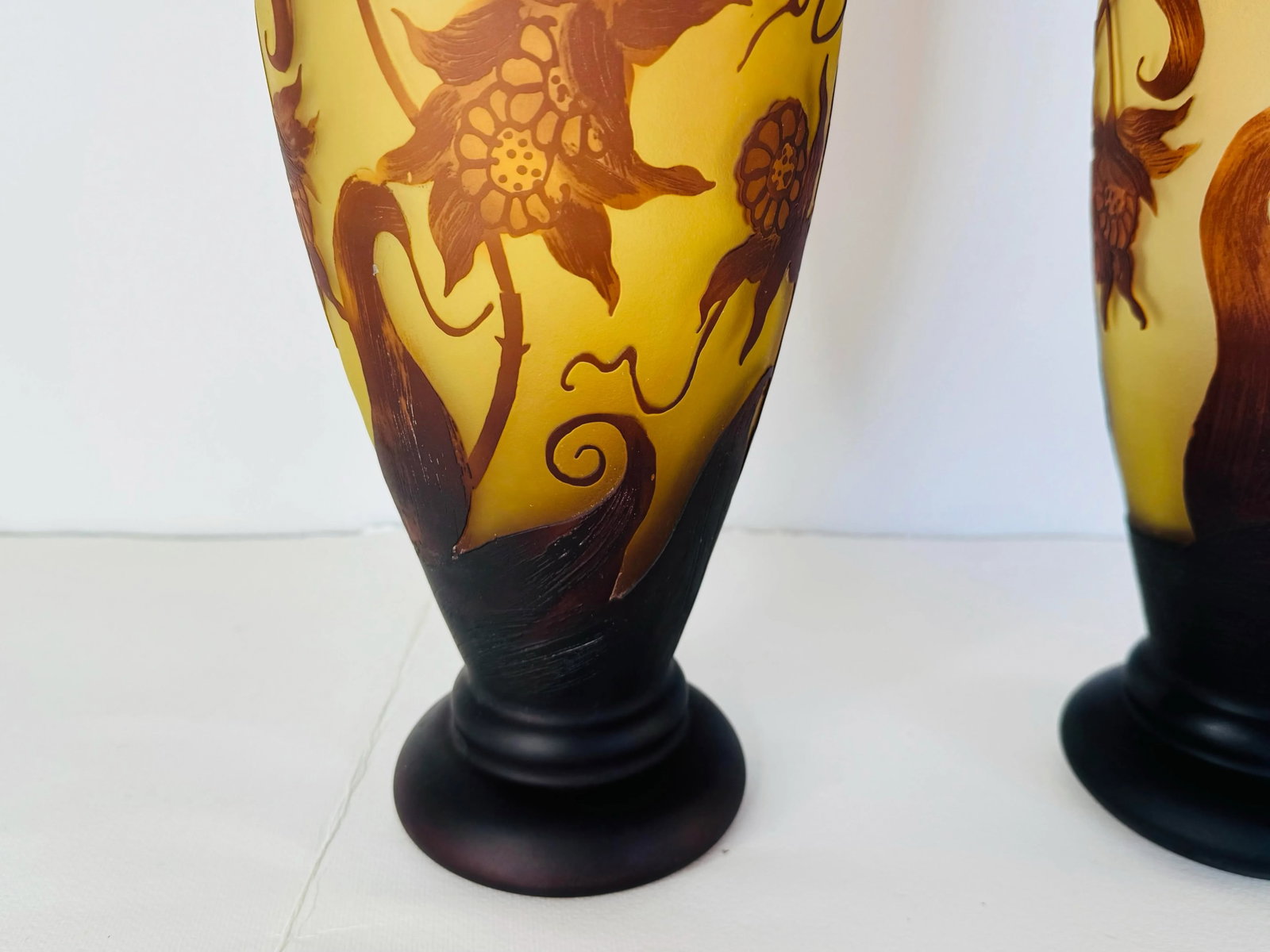 Late 20th Century Art Nouveau Galle Cameo Glass Style Vases - a Pair - 6