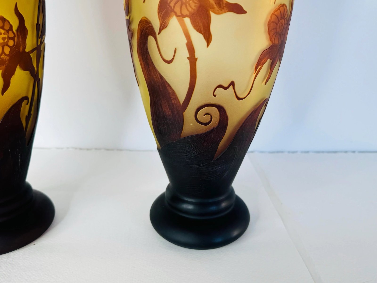 Late 20th Century Art Nouveau Galle Cameo Glass Style Vases - a Pair - 8