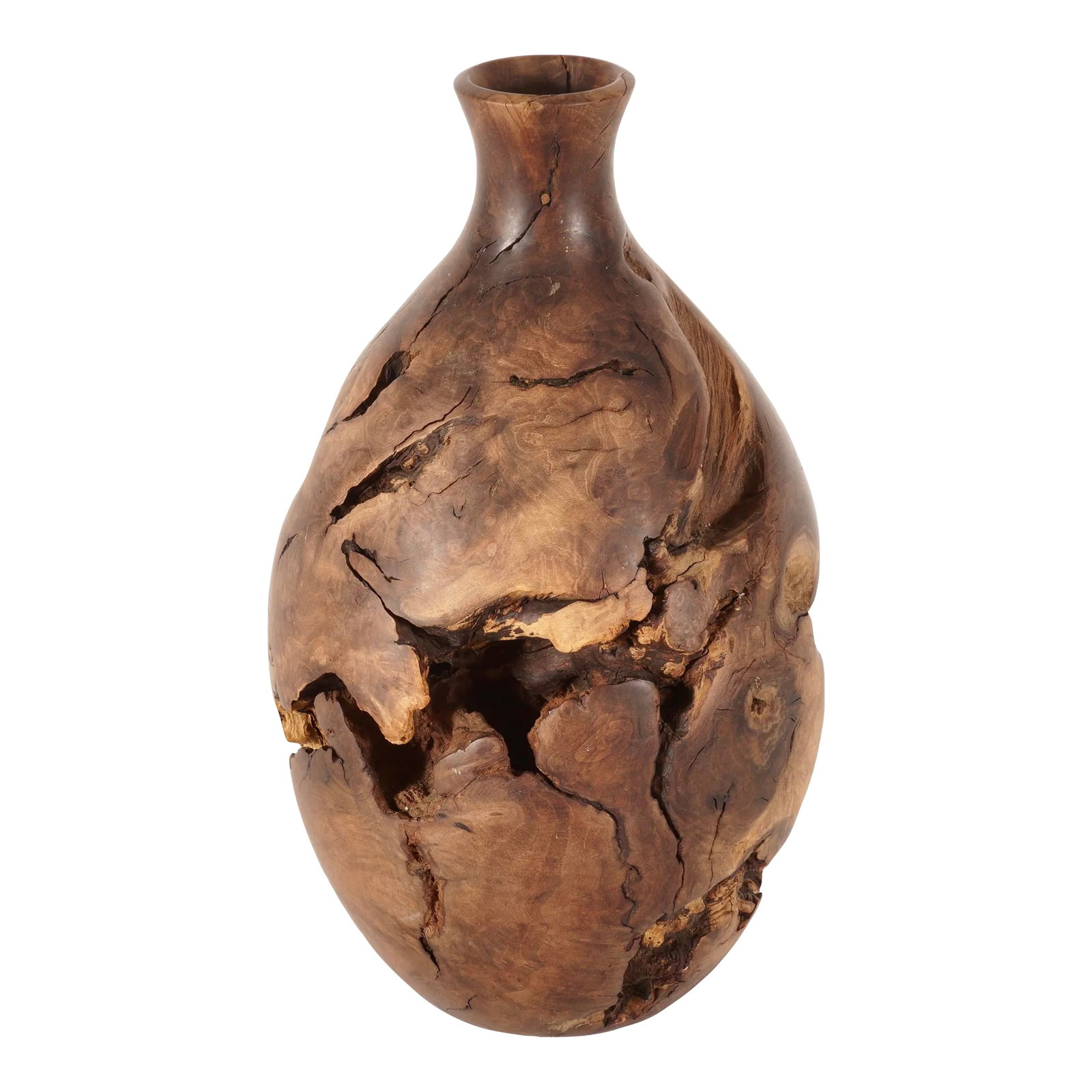 1980s Hand Turn Burlwood Vase: This Burlwood vase would look amazing in any part of your home. An amazing piece of in every way. Each piece is unique in its own way thanks to Mother Nature. Condition: Alterations: Original Conditio