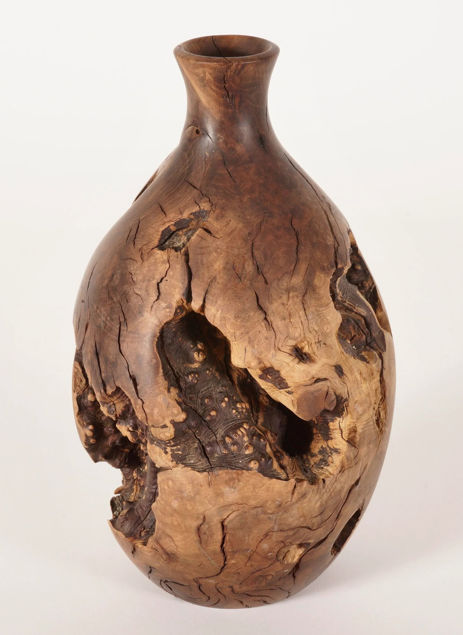 1980s Hand Turn Burlwood Vase - 3