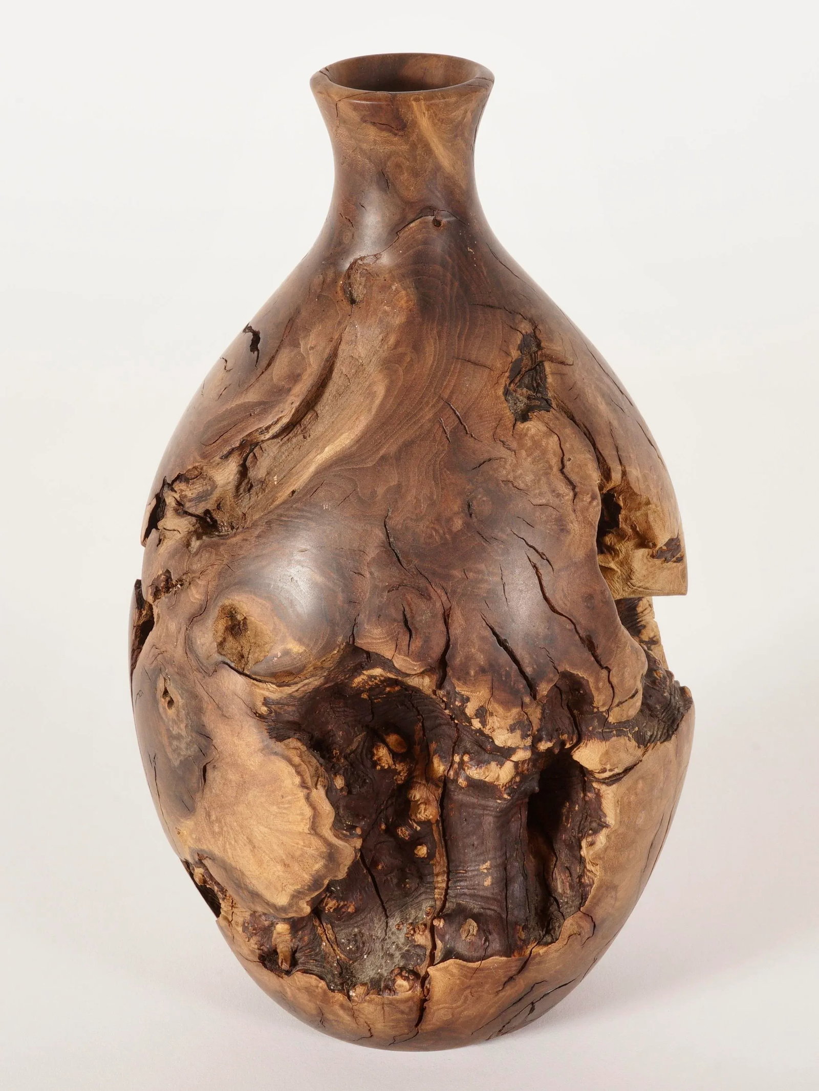 1980s Hand Turn Burlwood Vase - 4