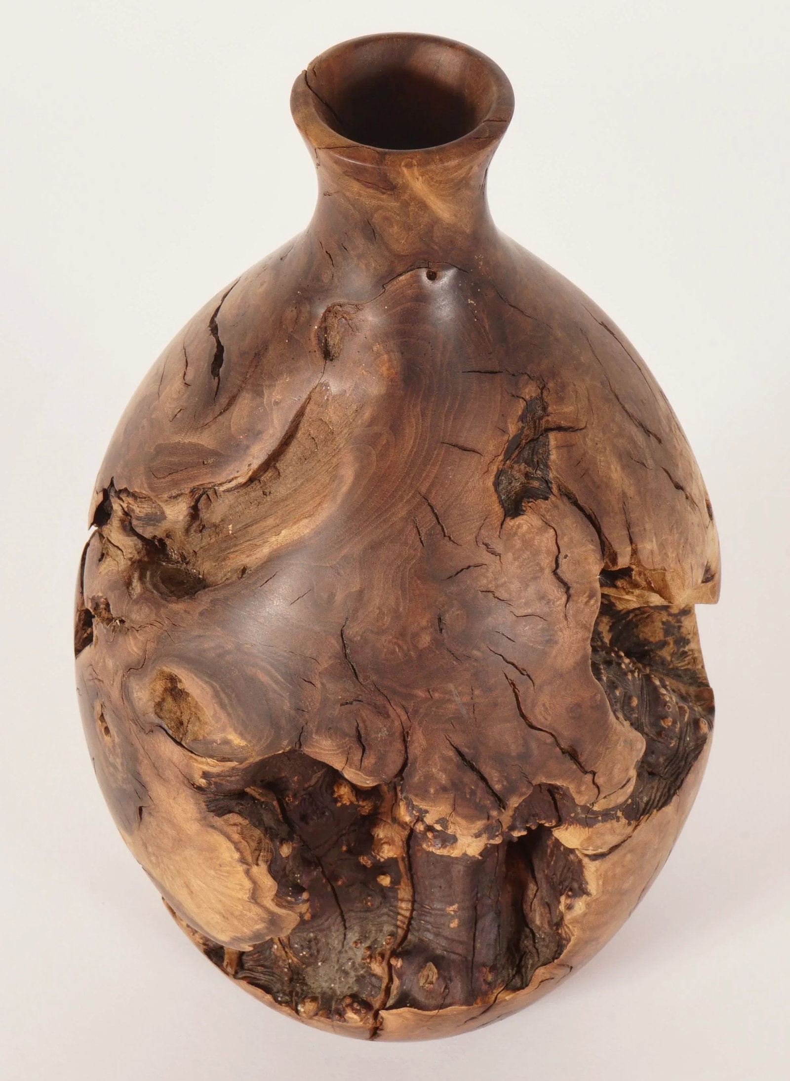1980s Hand Turn Burlwood Vase - 6