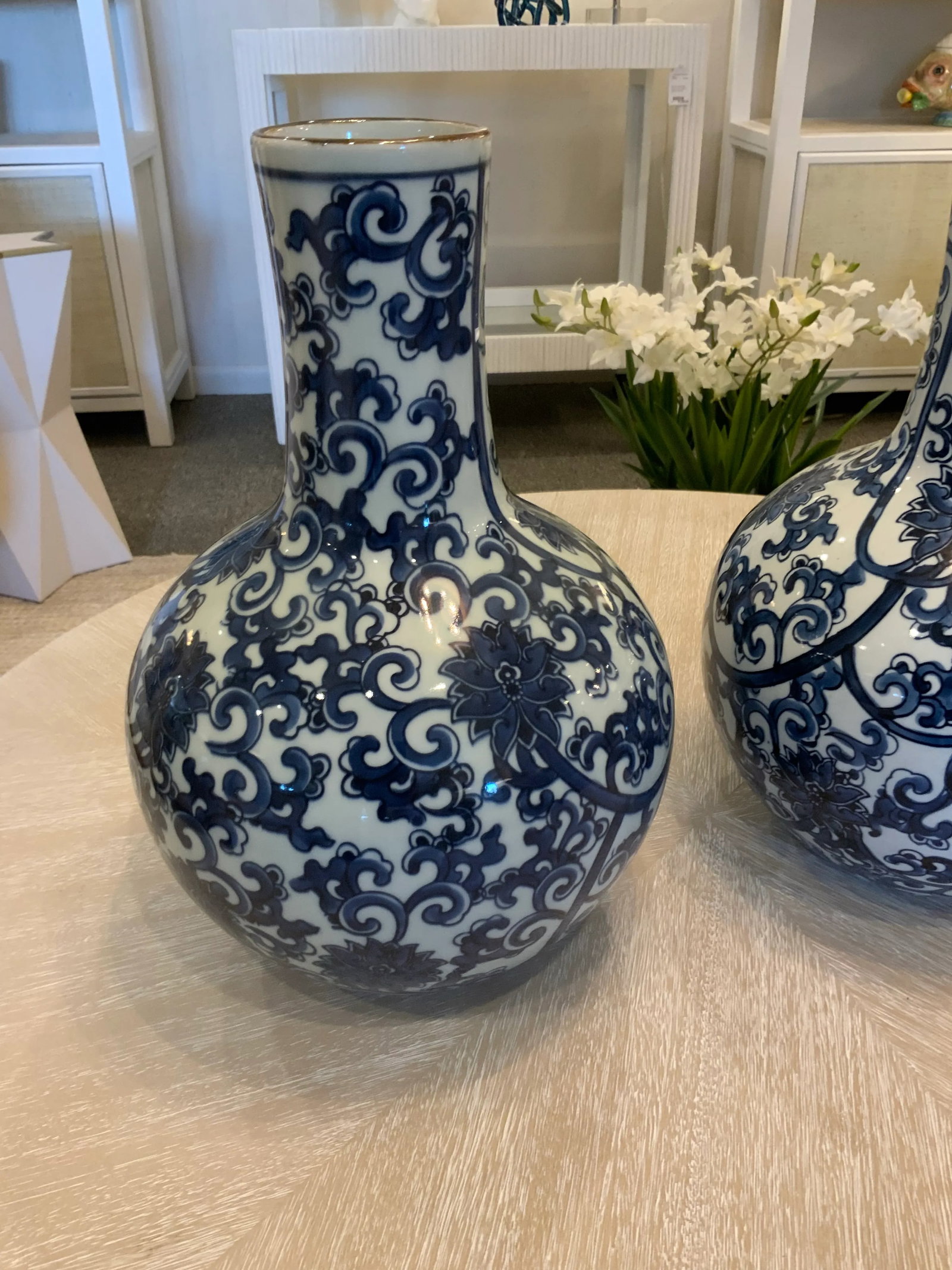 Pair of Blue & White Floral Vases - 2