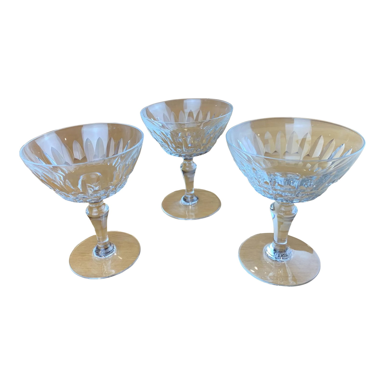 Vintage Baccarat Dessert Glasses- Set of 3: A very pretty set of cut crystal vintage Baccarat dessert glasses that would make any dining table super chic Condition: Alterations: Original Condition Unaltered Imperfections: Some Imperfections
