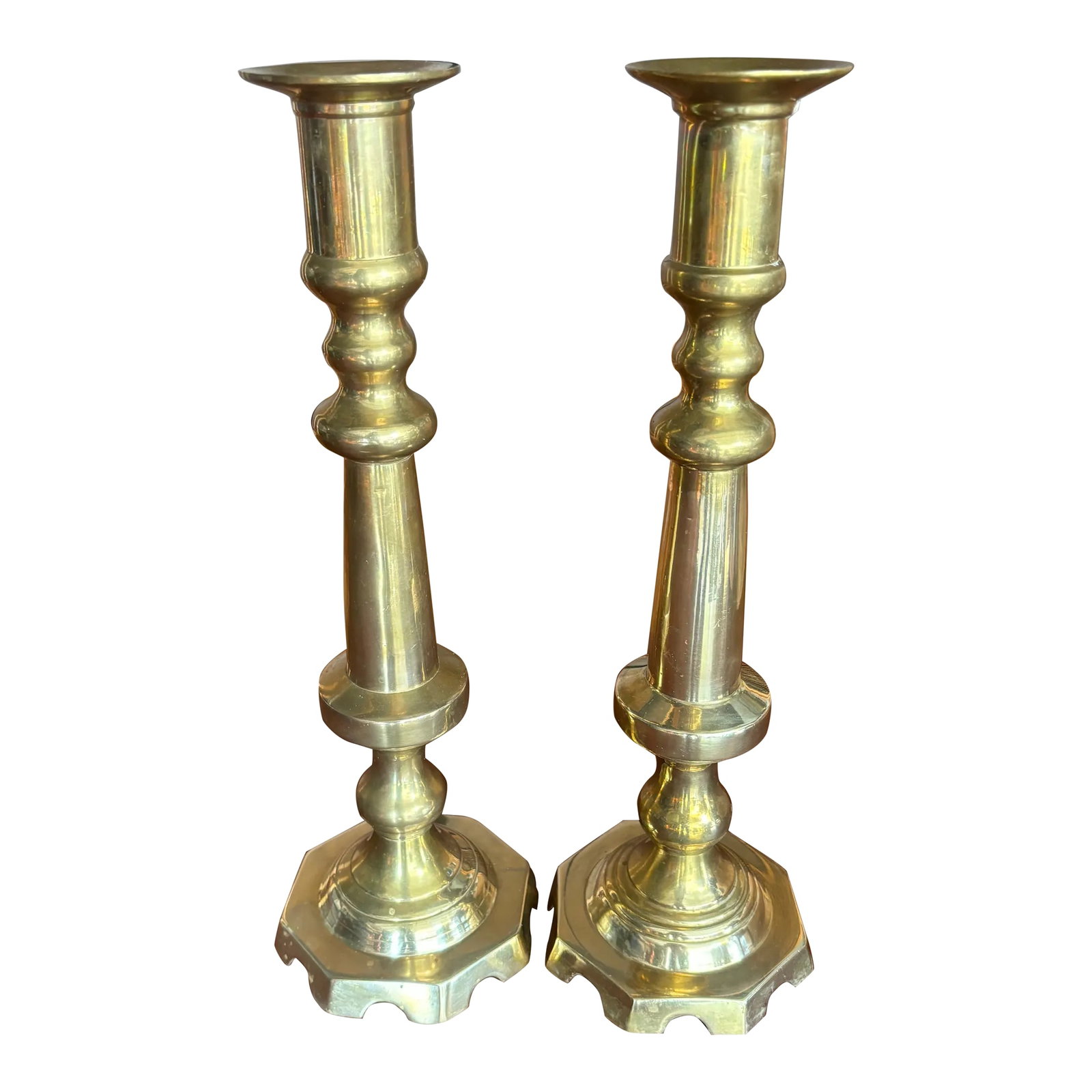 Vintage Solid Brass Tall Candlesticks, a Pair (1 of 12)